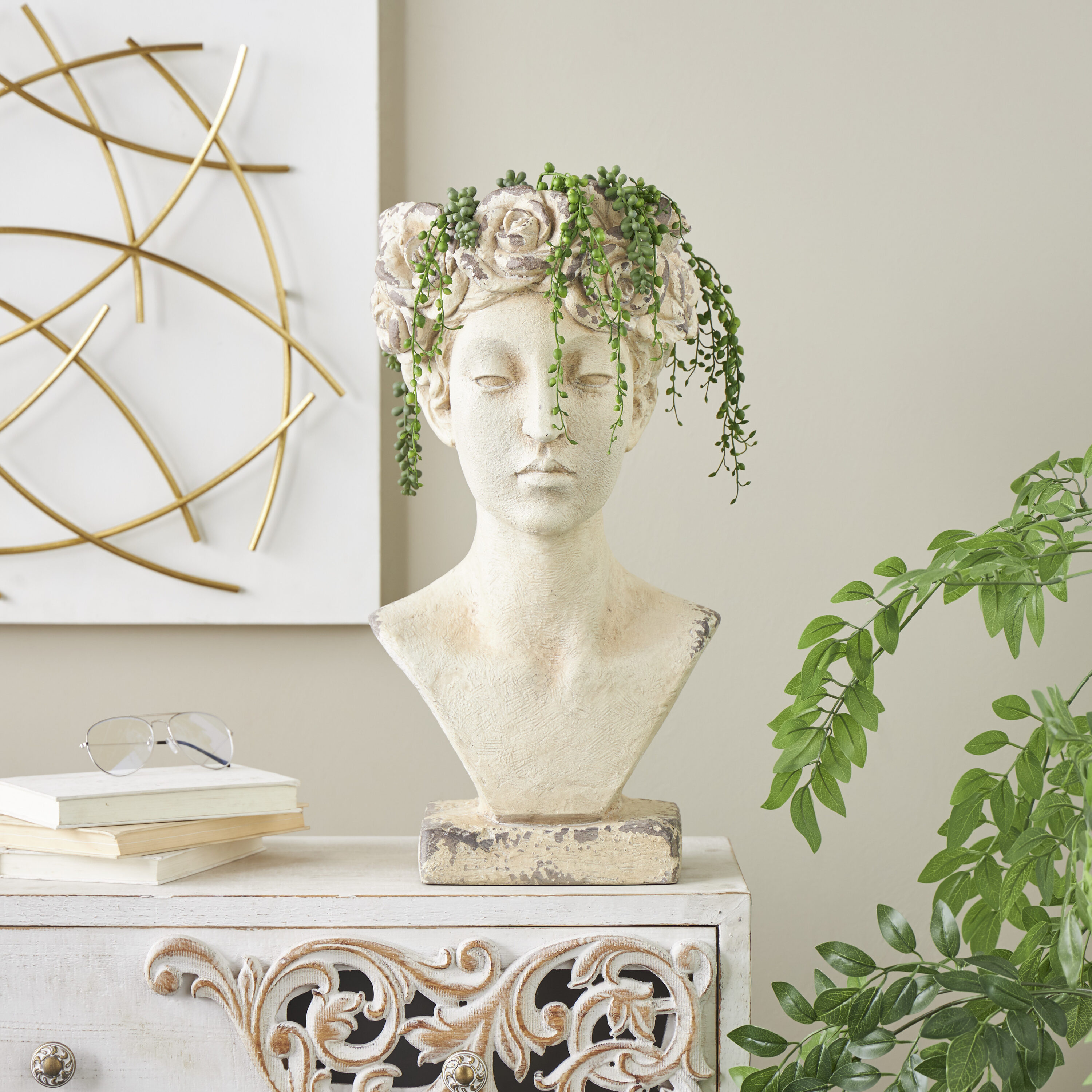 Grayson Lane 823133 9.95-in W x 21.95-in H x 9.95-in D Off-white Ceramic Outdoor Planter
