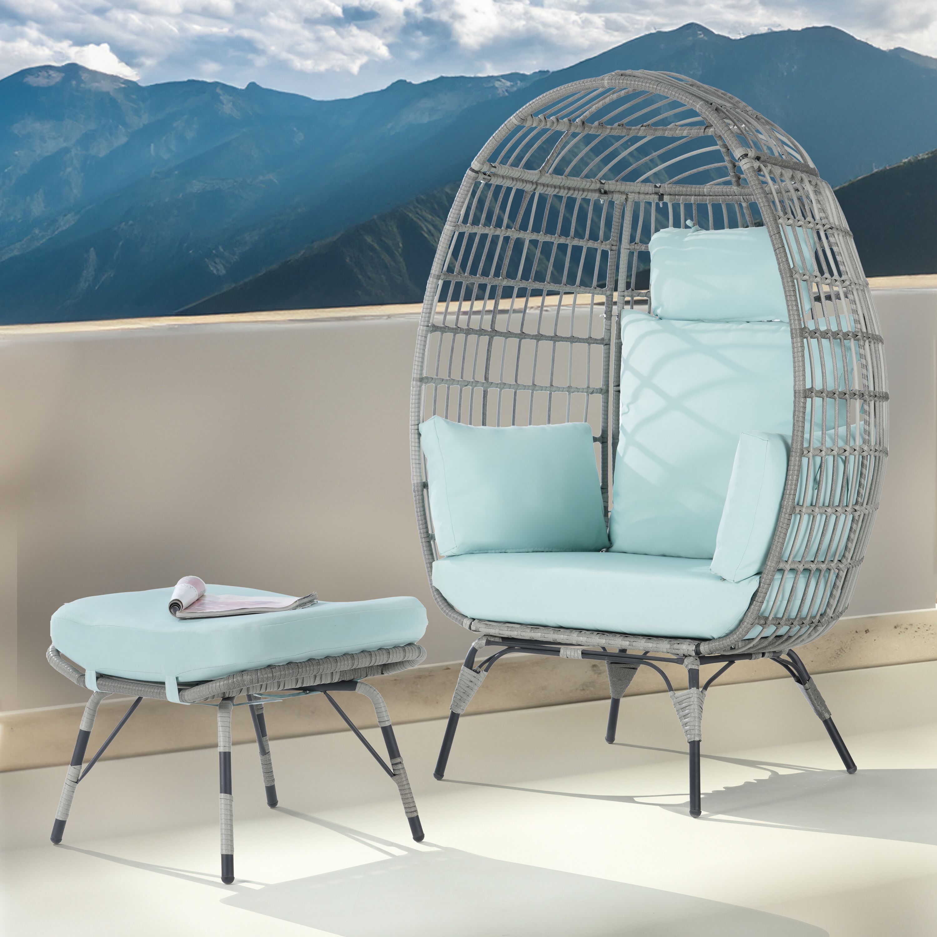 SANSTAR L-JDC64TF-AD 2 -Piece Wicker Patio Conversation Set with Blue Cushions