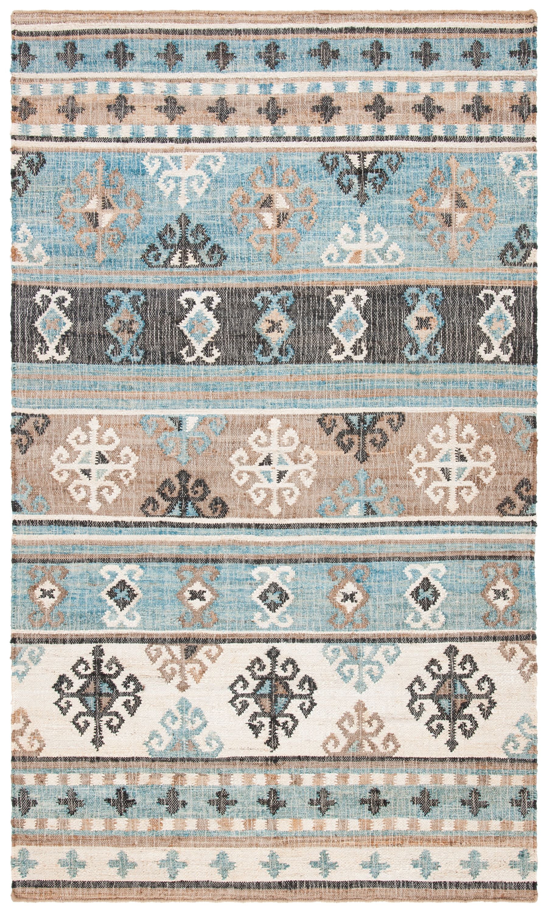 Handmade Blue and Ivory Cotton Kilim 5' x 8' Area Rug
