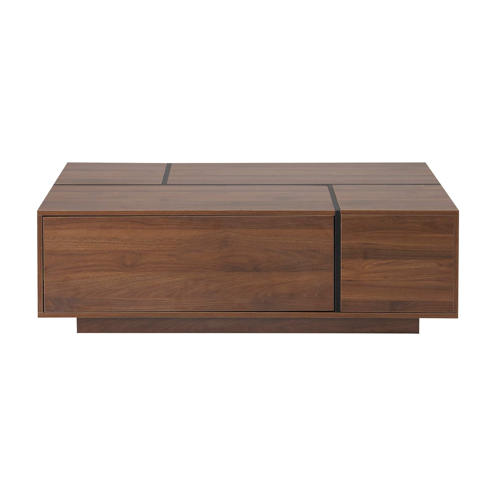 Vynxaria LEXY0468-DJJJ-BZ038 Series 47.2 in. Walnut Rectangular MDF End Table with Sliding Top and Storage