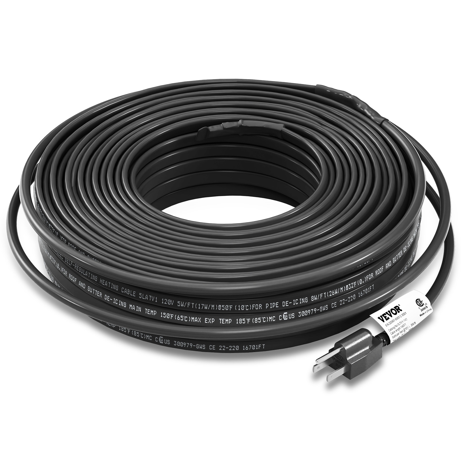 VEVOR ZDWGDJRDLMC14K78MV1 Self-Regulating Pipe Heating Cable 5W/FT 140-ft Rubber Pipe heat cable for