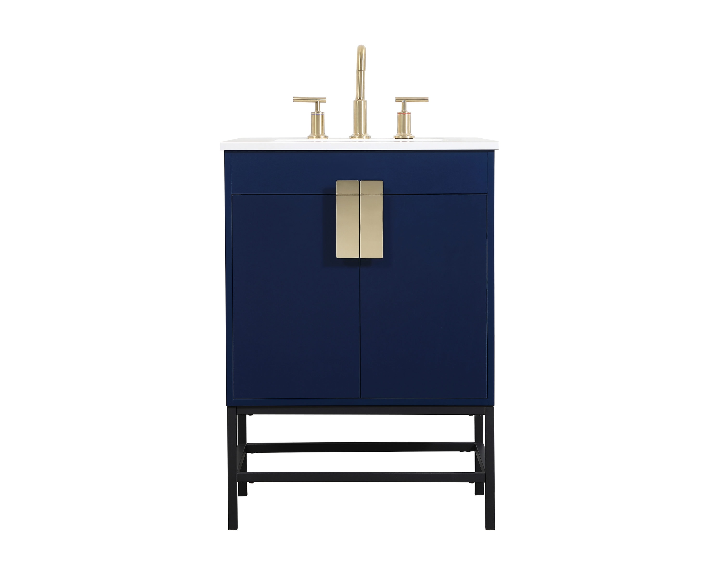 Elegant Decor HF146472MBL Home Furnishing 24-in Blue Undermount Single sink Bathroom Vanity with Ivory White Engineered marble Top