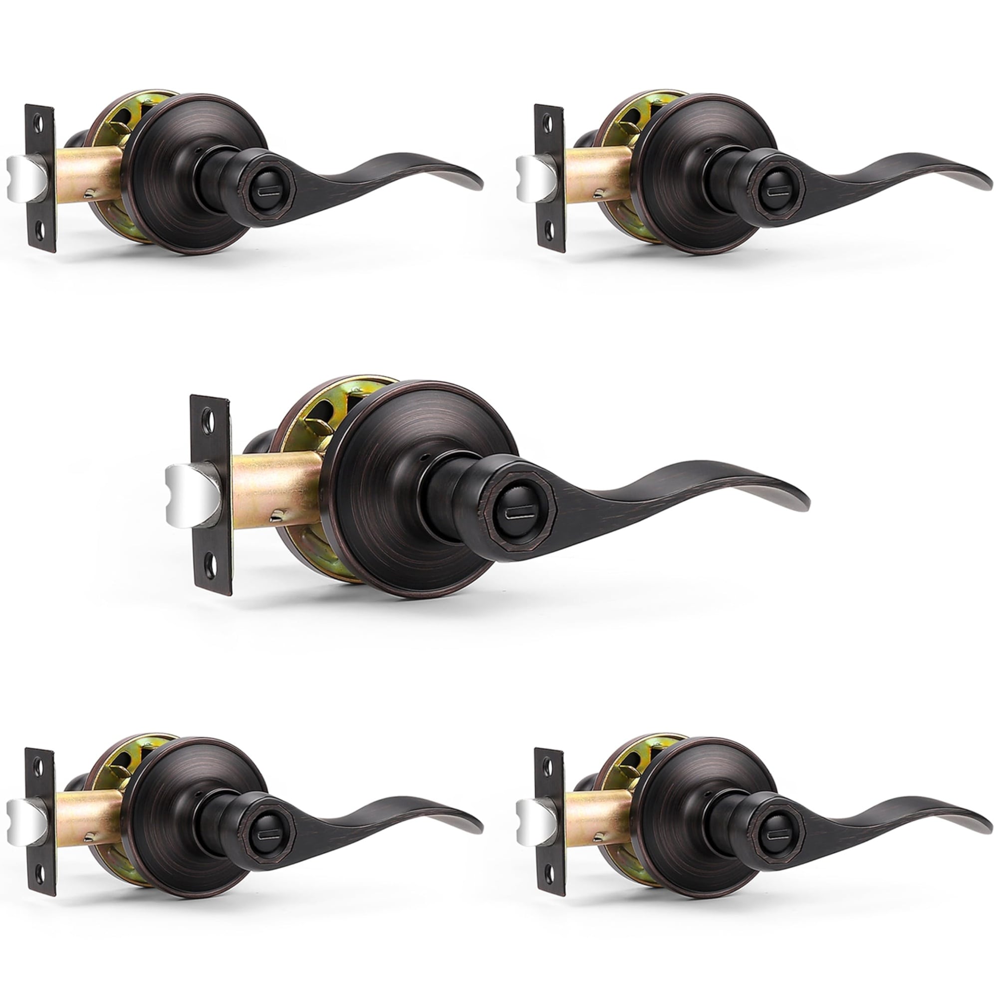 Phyfalip  Oil Rubbed Bronze Wave Privacy Door Levers Keyless Interior Door Handles Left Right Handed 5 Pack durable home and garden accessory