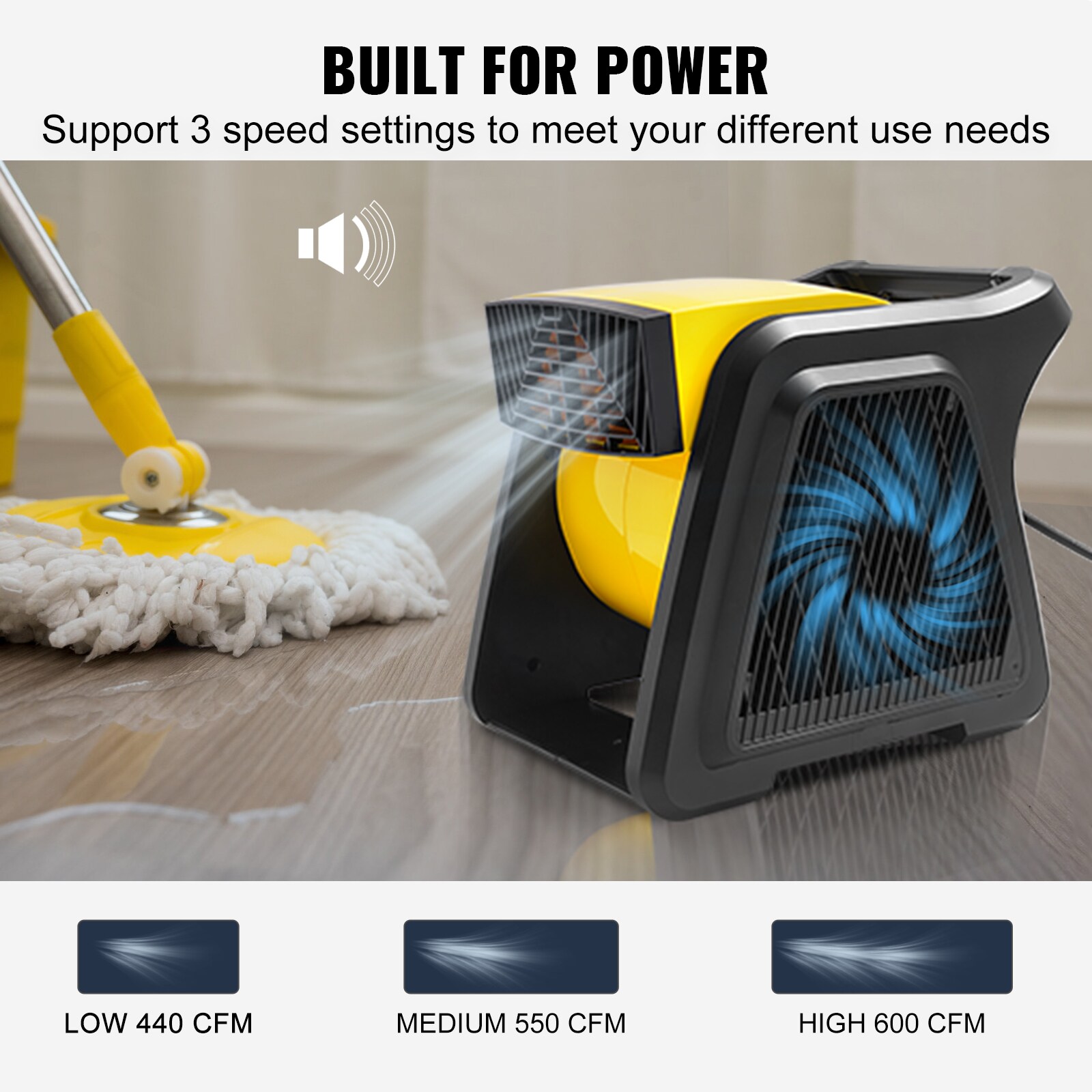 Vevor 12.8'' Yellow and Black Pivoting Utility Fan