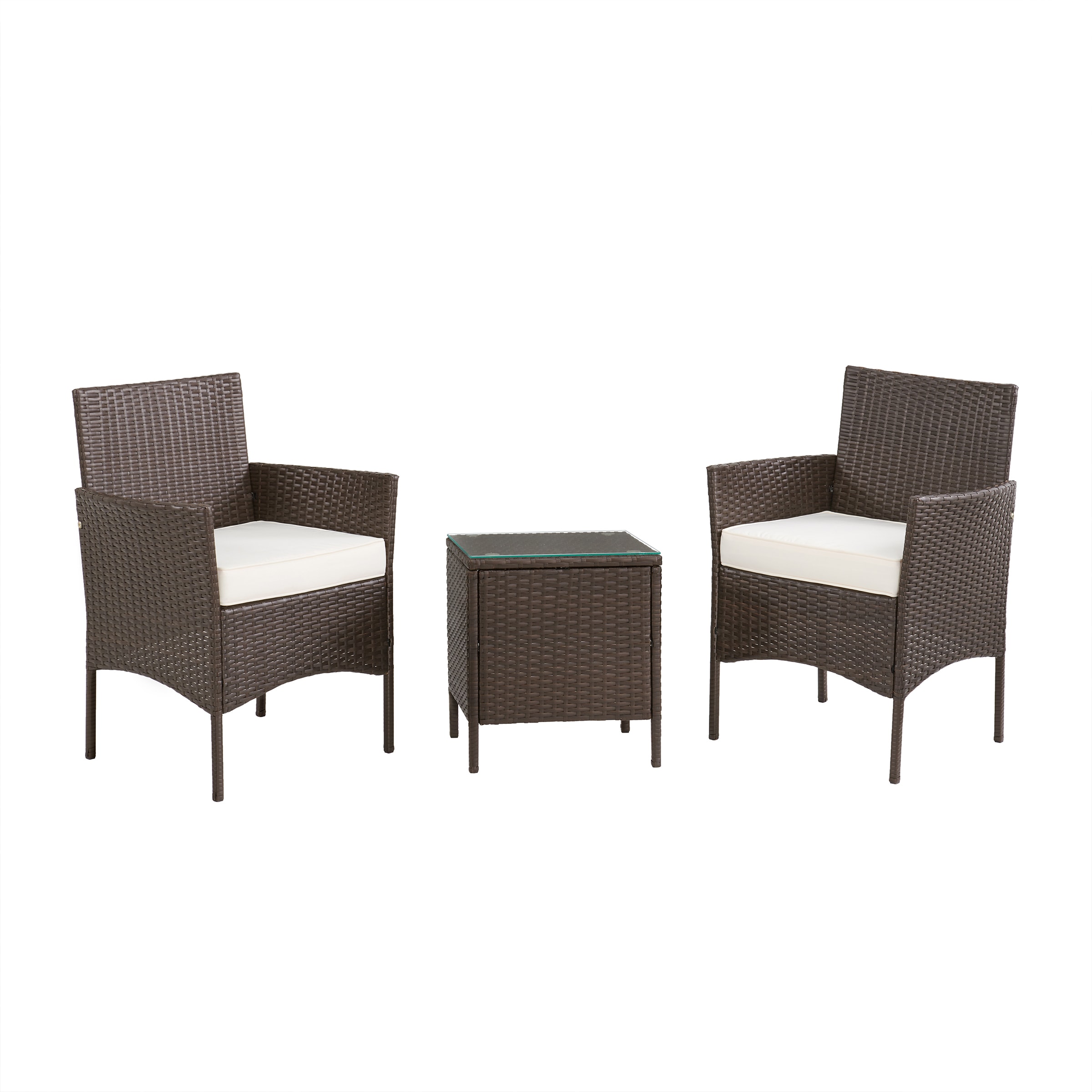 Lavish Home 3 -Piece Rattan Patio Conversation Set with Off-white Cushions #80-OUTD-WK-CUSHCHTBL