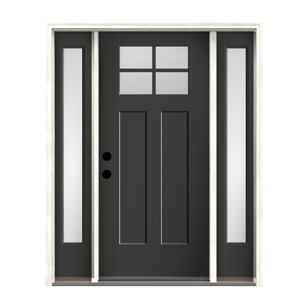 Therma-Tru Benchmark Doors TTB642128SOS Shaker 68-in x 80-in x 4-9/16-in Fiberglass Craftsman Right-Hand Inswing Graphite Painted Prehung Front Door with Sidelights with Brickmould Insulating Core