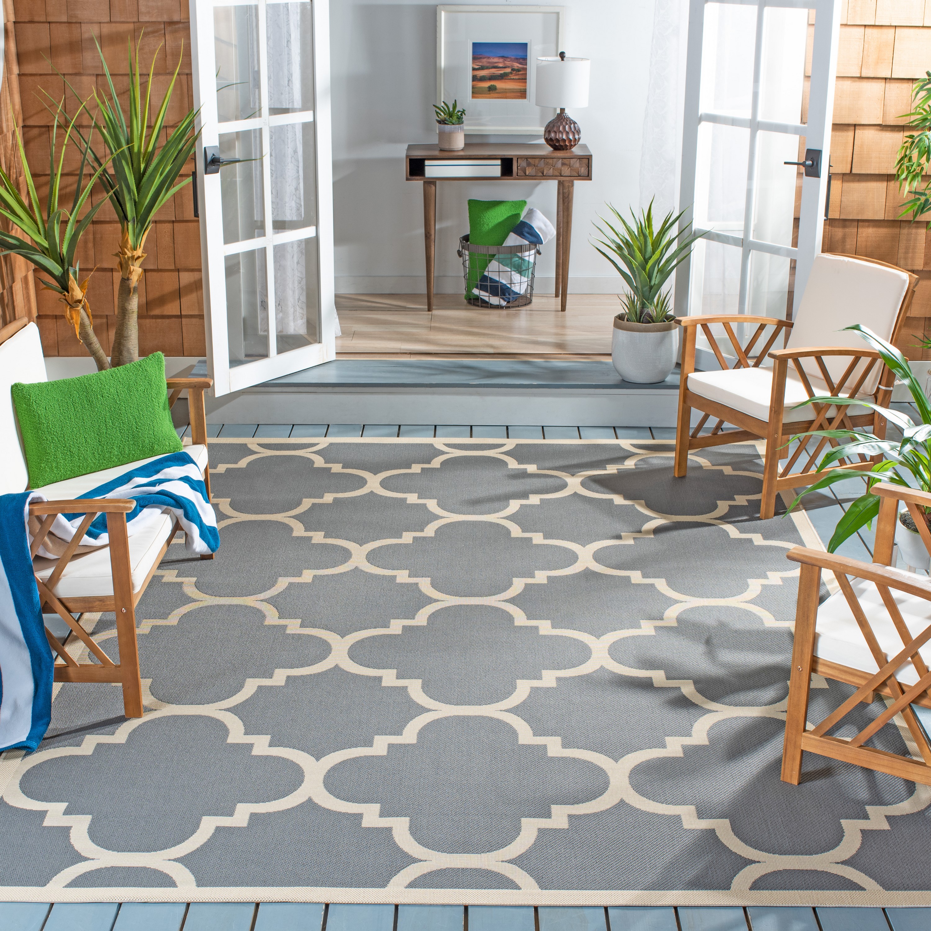 Safavieh CY6243-246-8SQ Courtyard Lihue 8 x 8 (ft) Loomed Polypropylene Gray/Beige Square Indoor/Outdoor Geometric Coastal Area rug