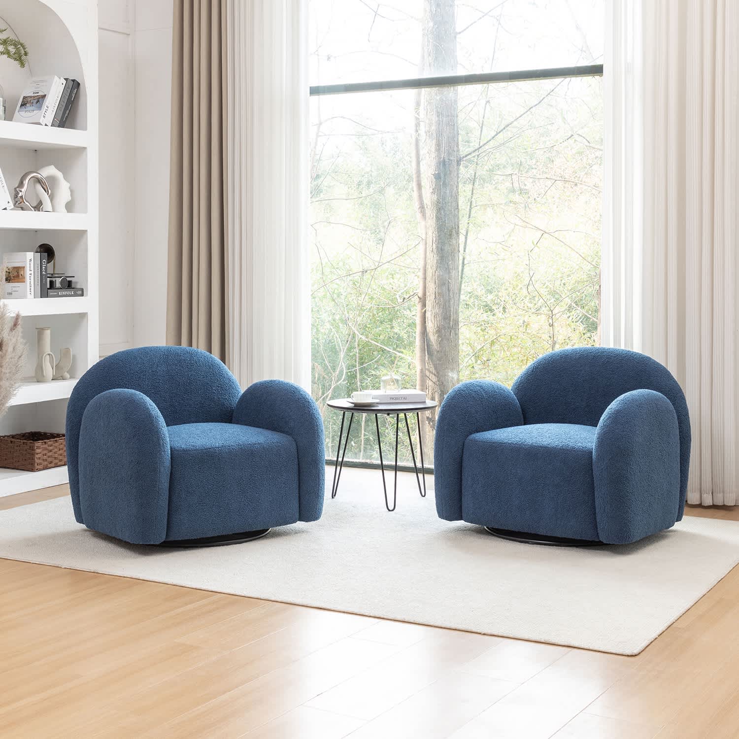 SEYNAR - Modern Teddy Upholstered 360 Degree Swivel Armchair with Metal Base Set of 2
