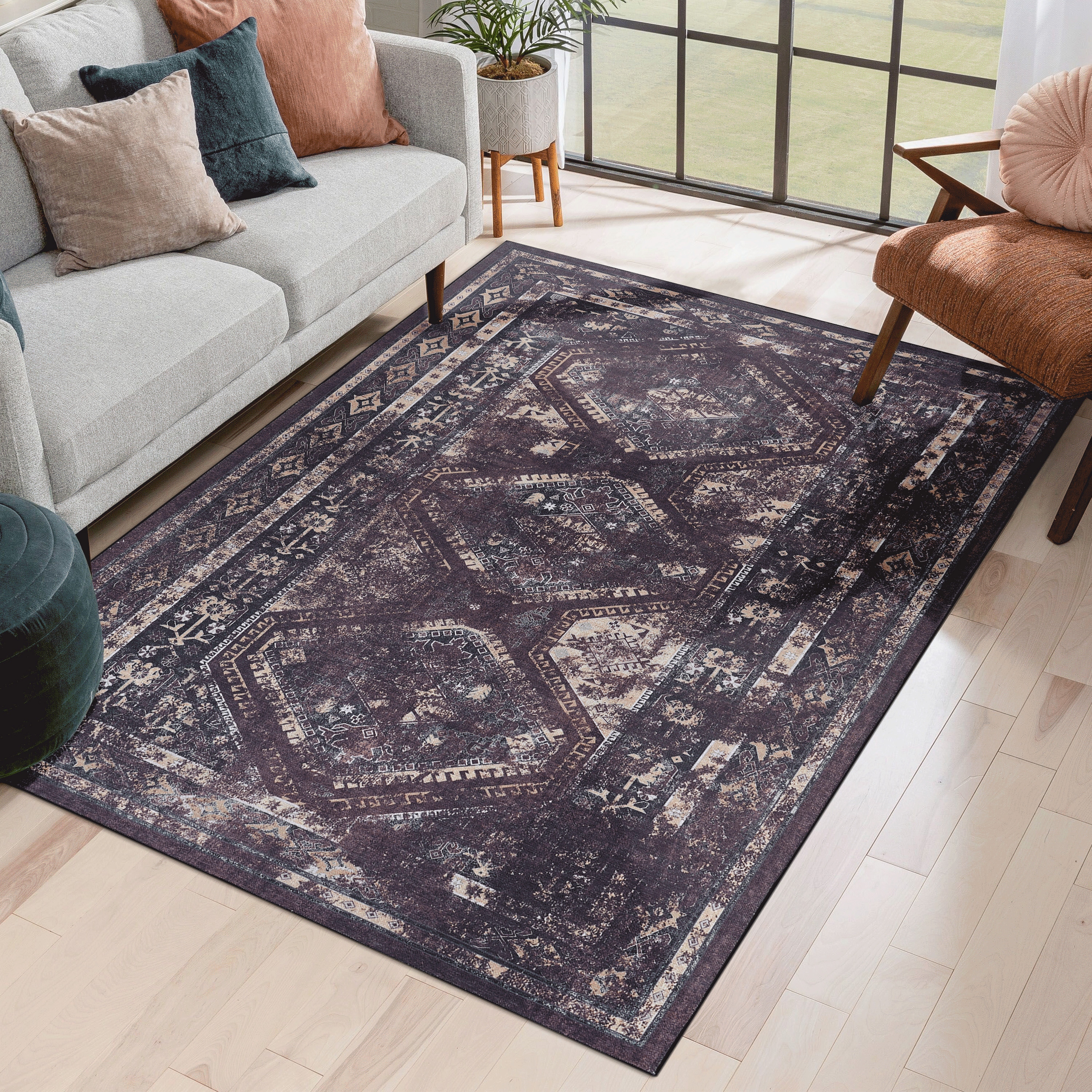 ToolCat NGG39-42-MT 5 x 8 (ft) Polyester Black+Burgundy Rectangular Indoor/Outdoor Area rug