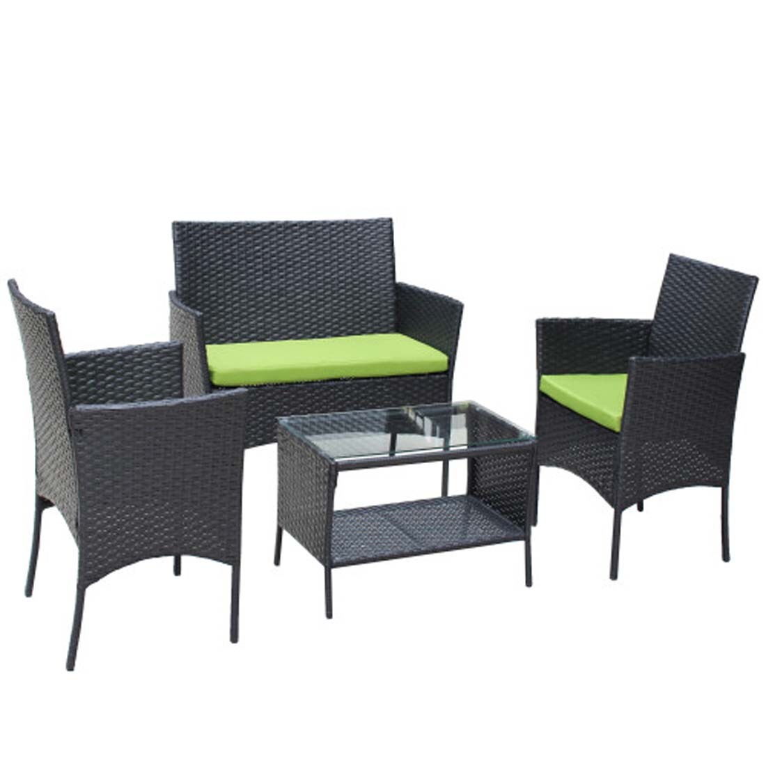Damerin N7CS26 4 -Piece Wicker Patio Sofa Conversation Set with Green Cushions