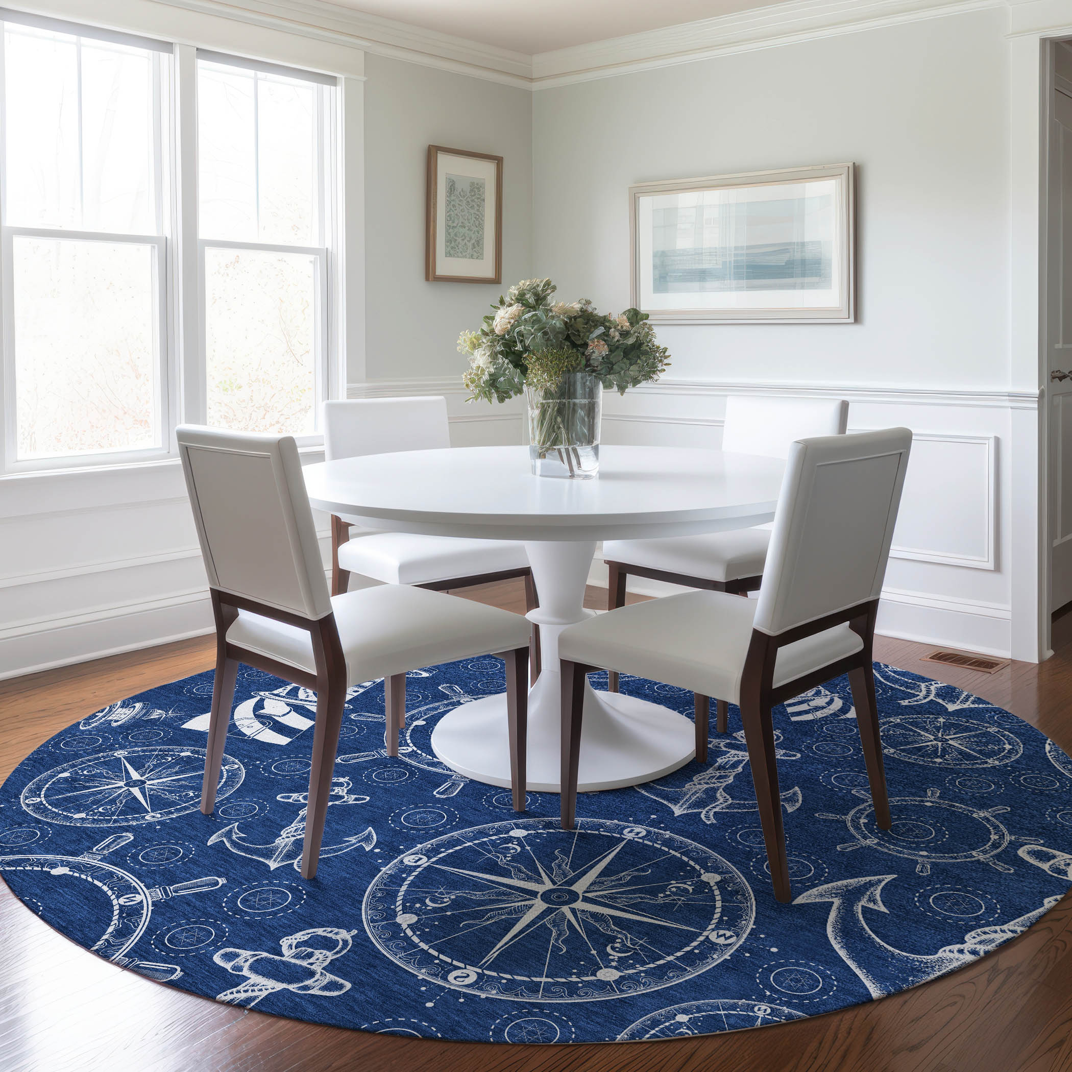 Addison Rugs AMF154NA8RO Mayfield AMF154NA 8 x 8 (ft) Loomed Polyester Navy Round Indoor Geometric Machine washable Area rug