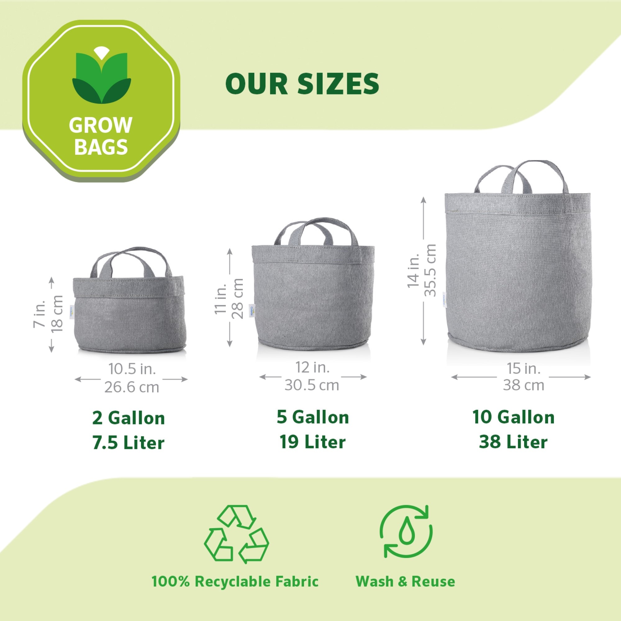 Coolaroo 5-Pack 12-in W x 11-in H Steel Grey Fabric Indoor/Outdoor Grow Bag  in the Pots & Planters department at