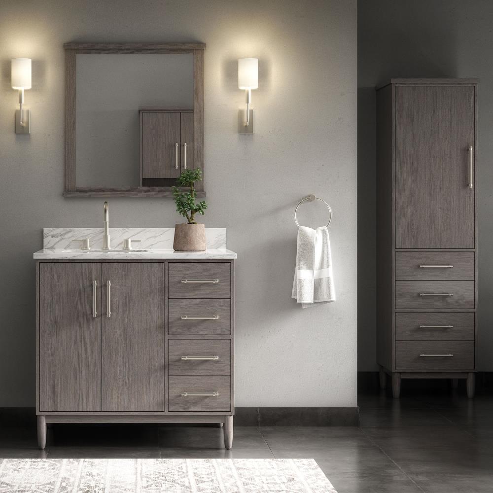 Greenwell 36-in Cashmere Undermount Single Sink Bathroom Vanity with Natural Carrara Marble Top