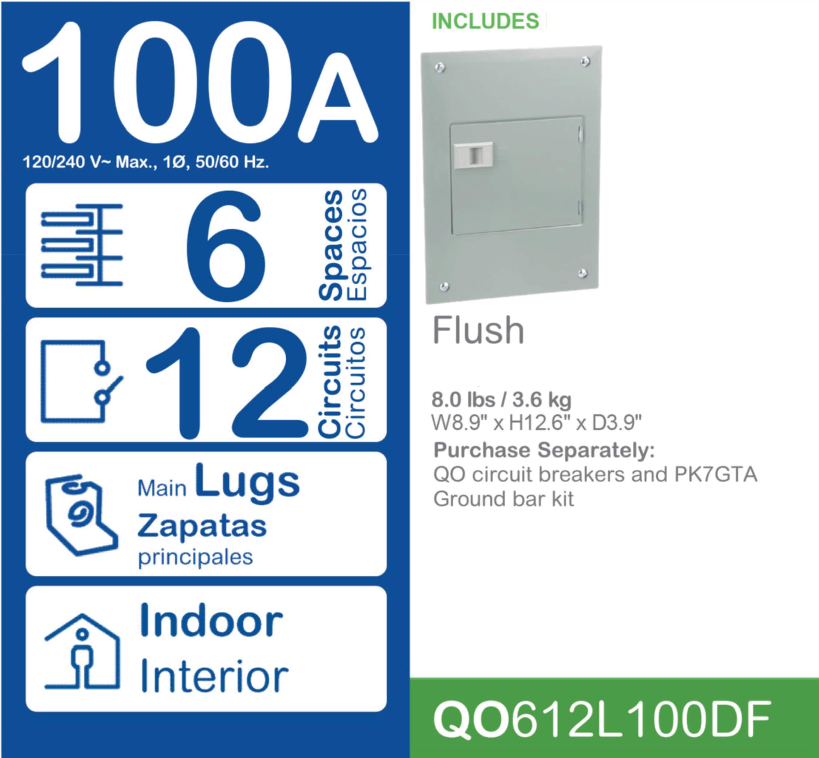 Square D QO 100 Amp 6-Space 12-Circuit Indoor Main Lug Load Center with Surface Mount Cover with Door