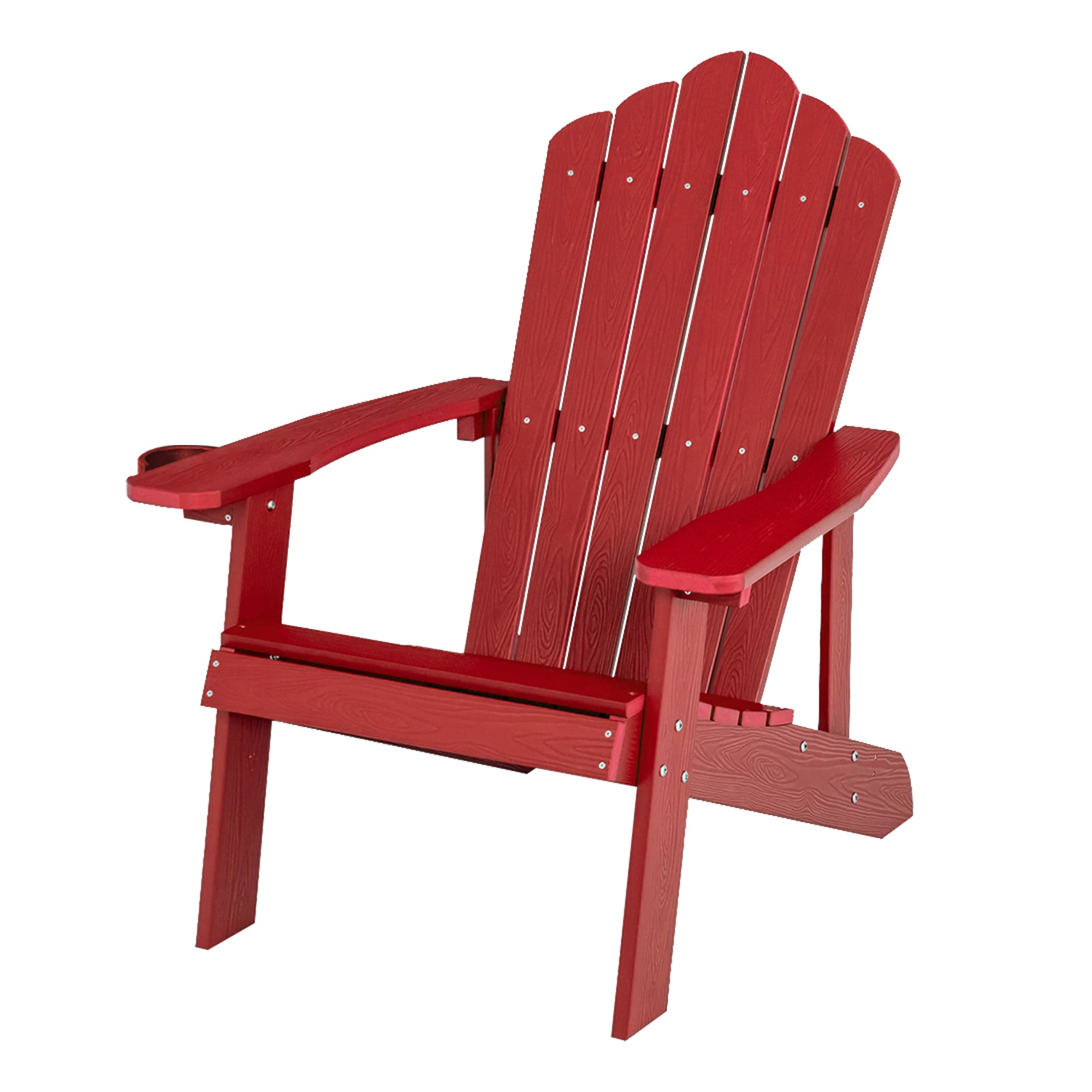 WELLFOR TDJ10983RE Red Stationary Adirondack Chair with Slat Seat