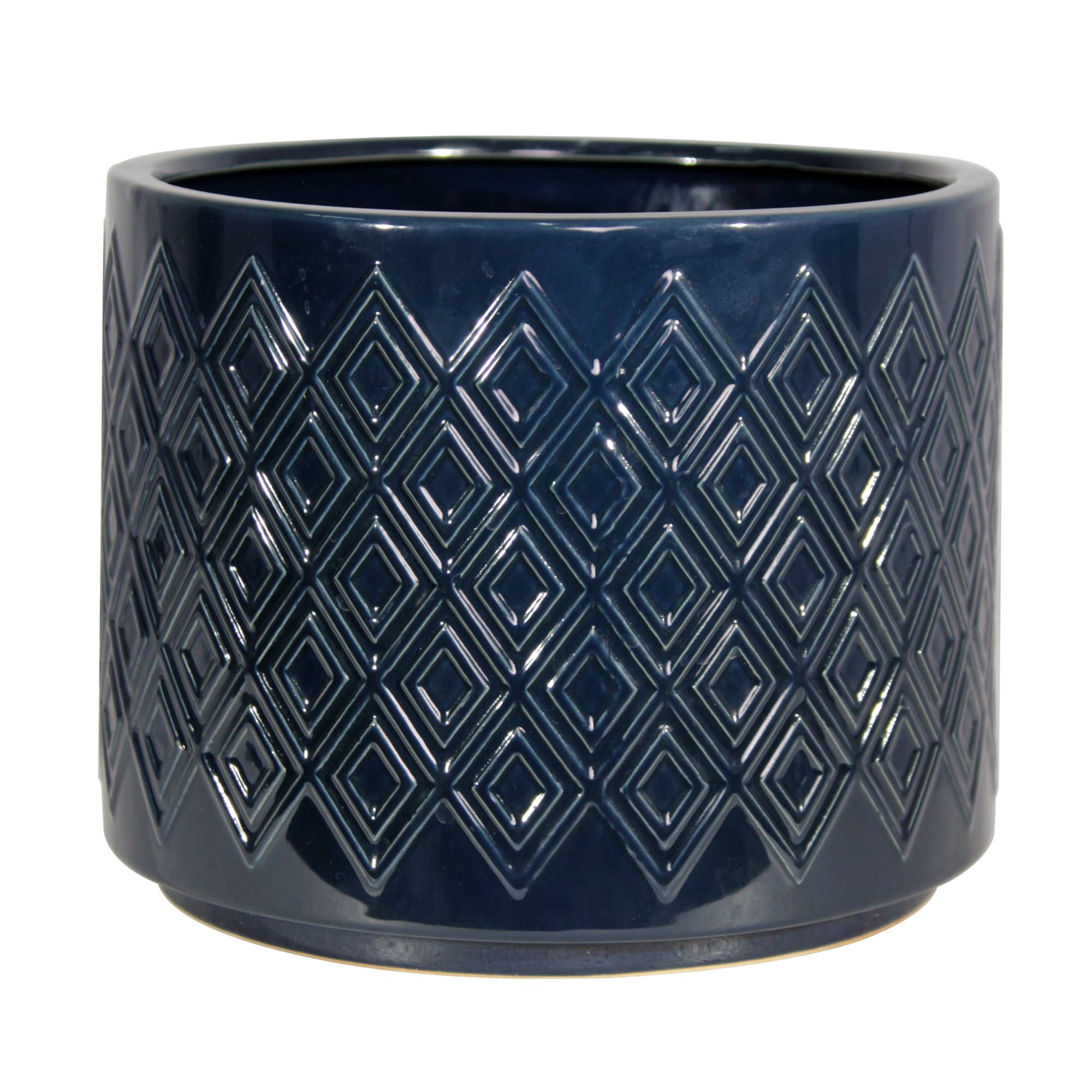 allen + roth 411183 Round 9.5-in W Small Blue Ceramic Contemporary/Modern Indoor/Outdoor Planter with Drainage Holes