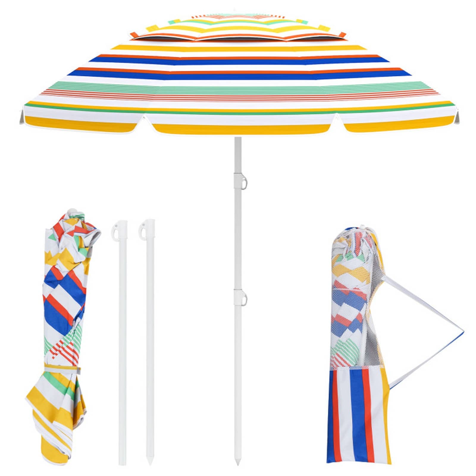 SUGIFT 6.5-ft Beach Umbrella with UPF50+ Sun Protection and Push Button Tilt-Colorful