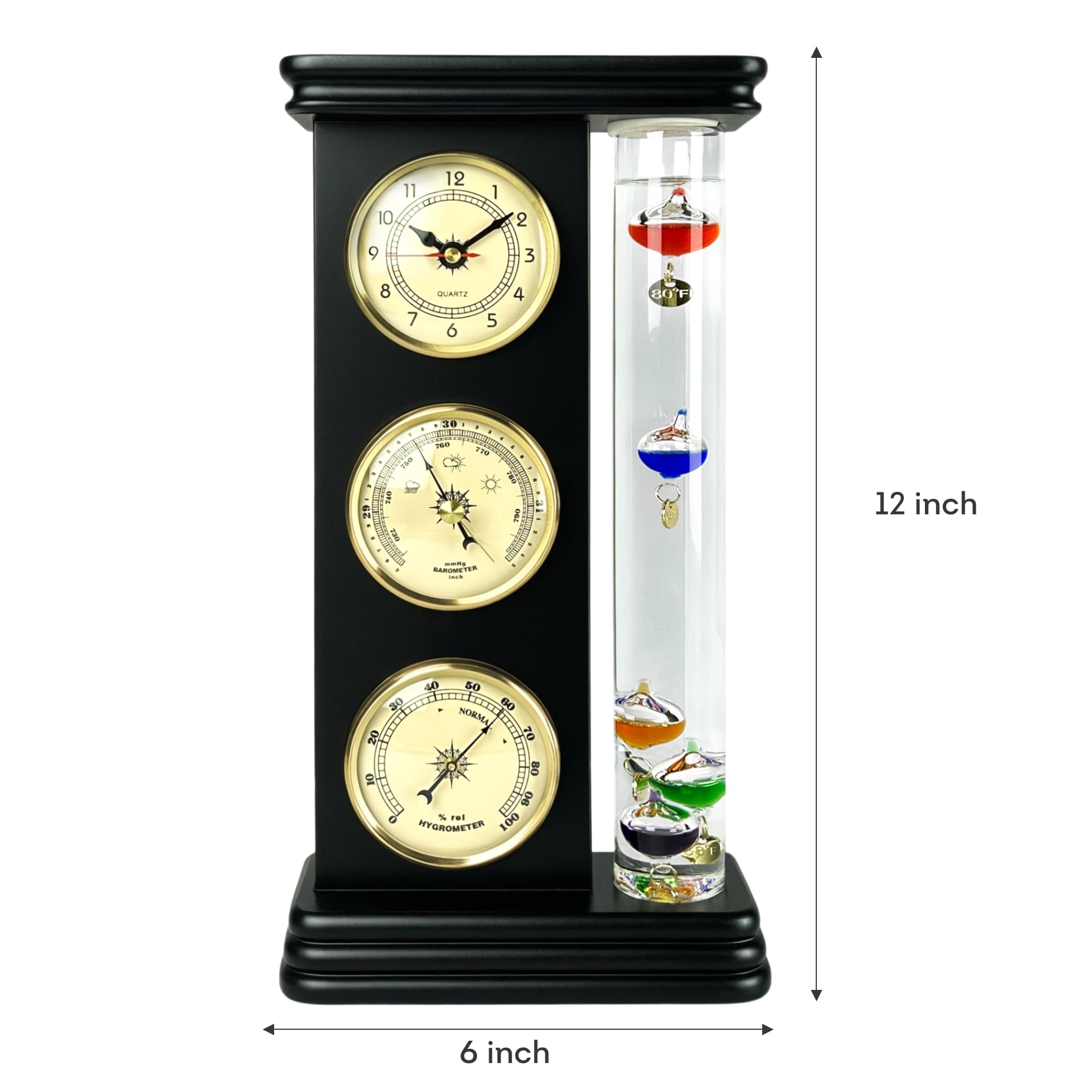 Phewnyzo Analog Weather Station with Galileo Thermometer Quartz Clock ...