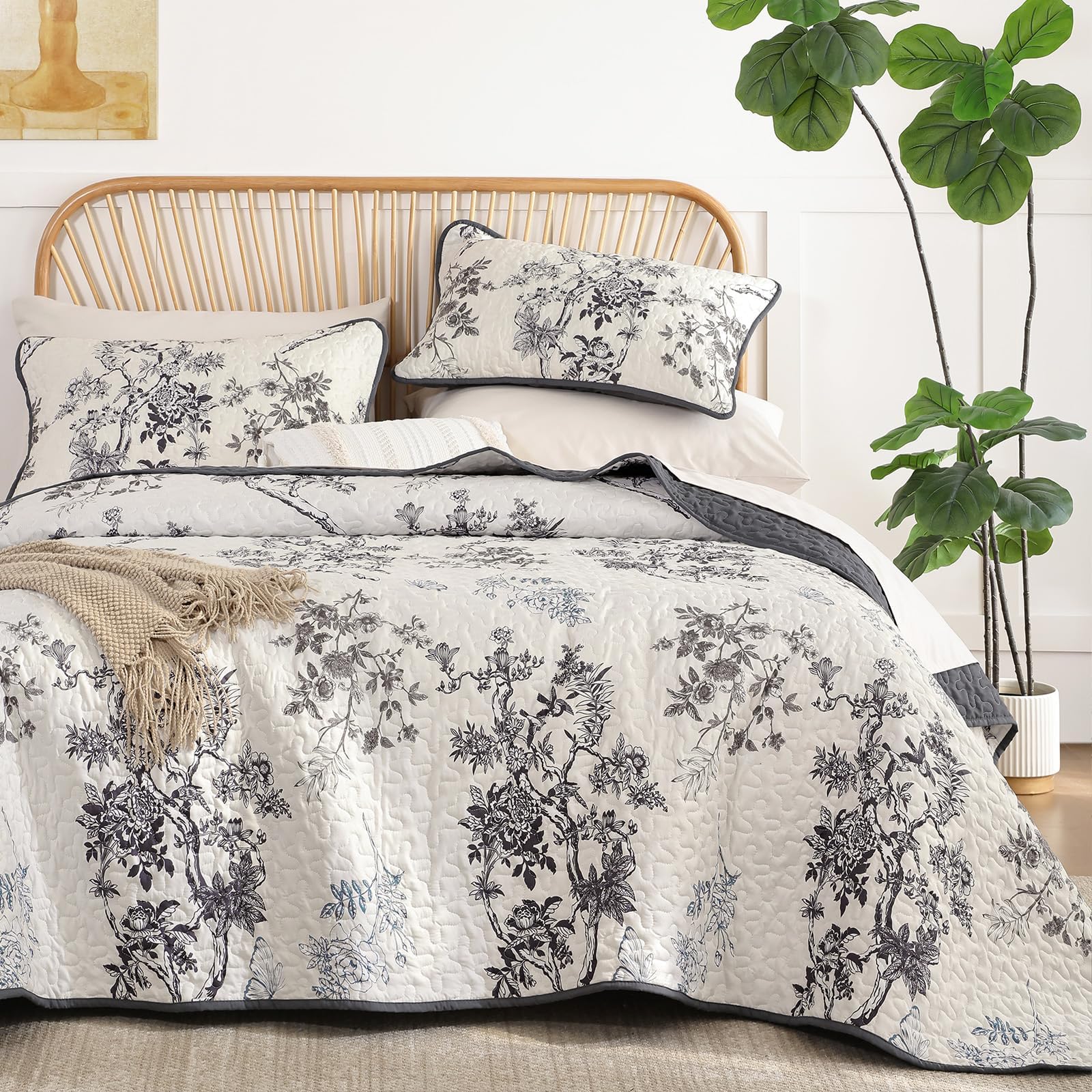 WZKZLH Grey Full Bedding Set Lightweight Soft Quilted Coverlet Geometric Textured All Season Easy Care 3 pieces