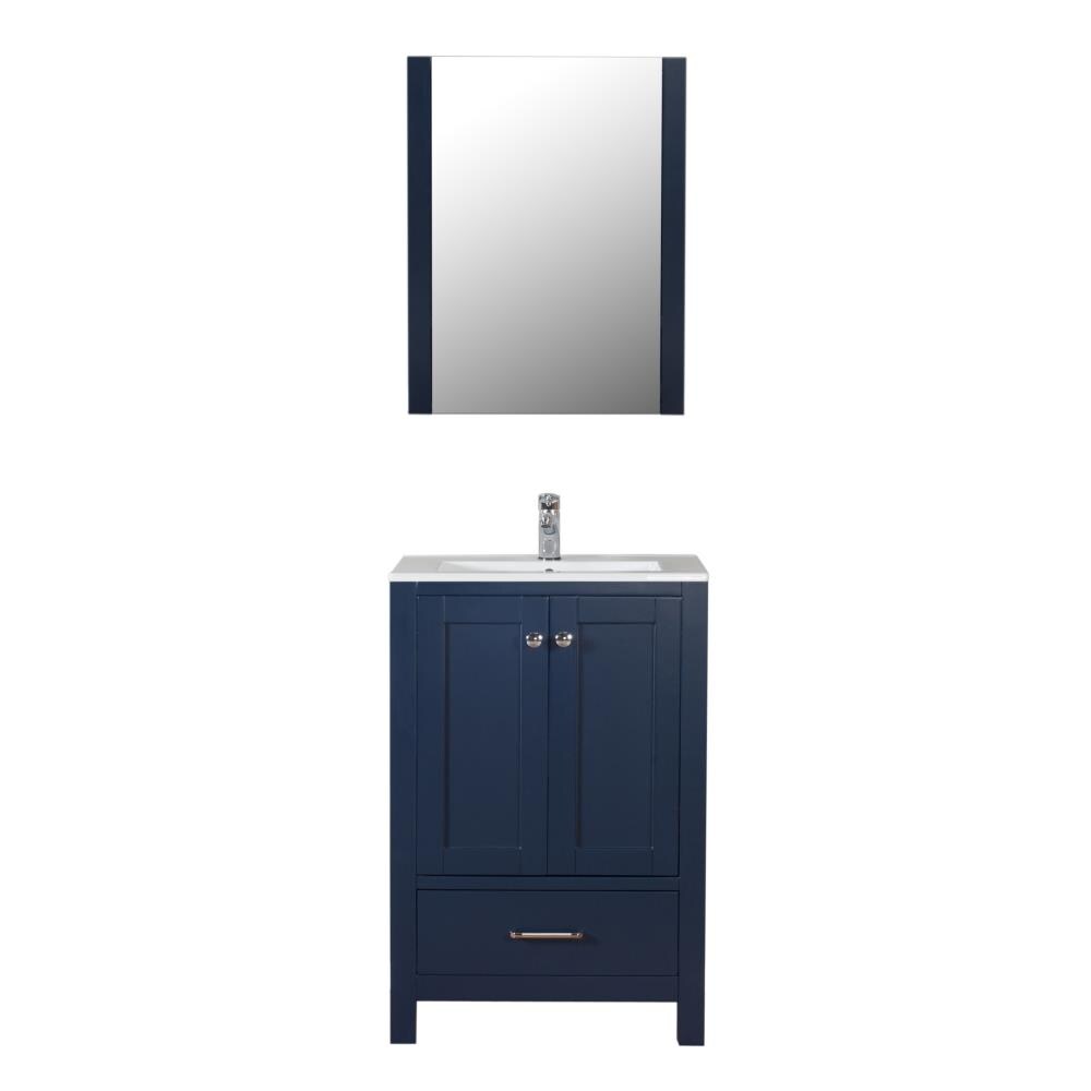 C.L.L Collections LA-24-C-MB-DB Laguna 24-in Navy Single Sink Bathroom Vanity with White Ceramic Top (Mirror and Faucet Included)