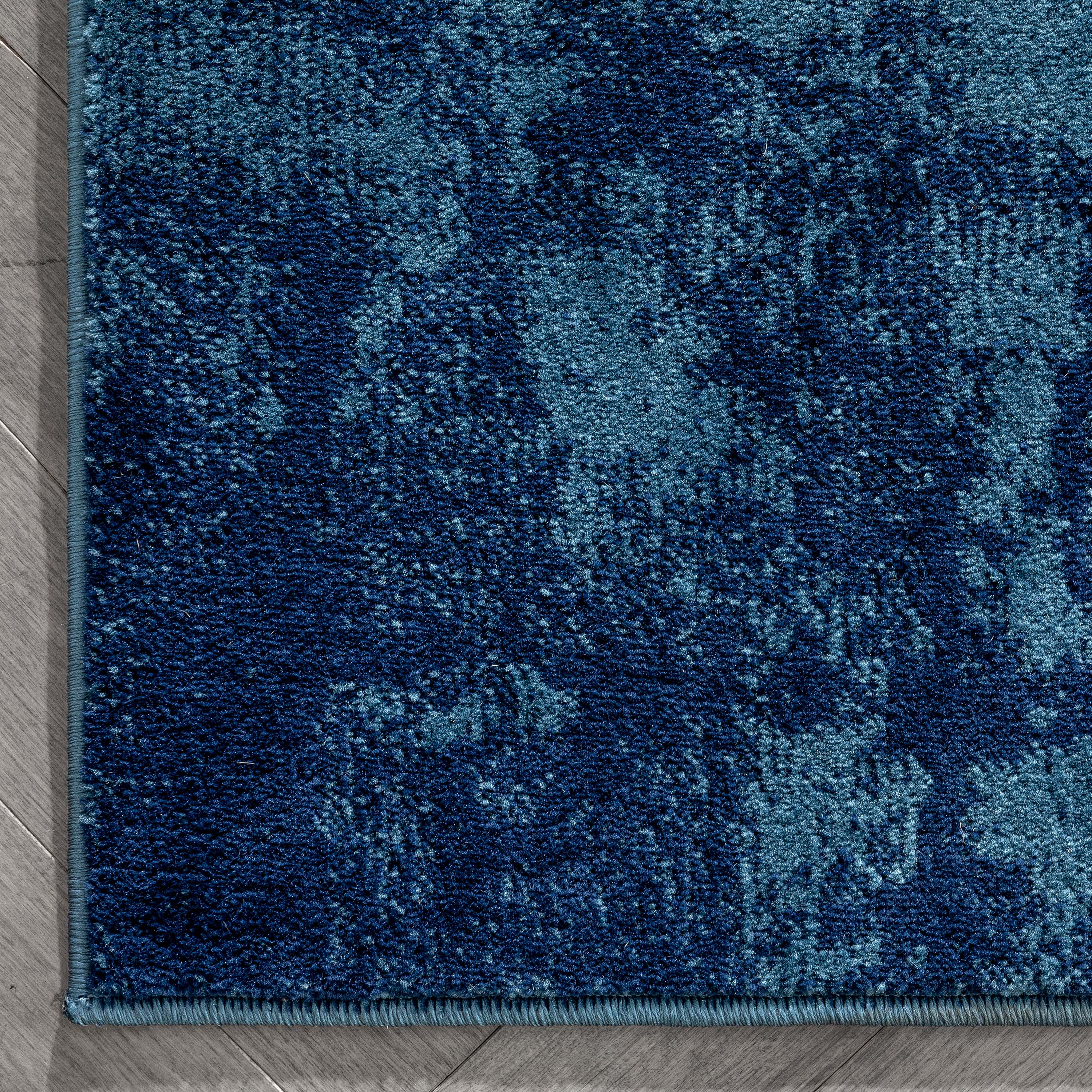 Geometric Gray Blue Synthetic Runner Rug