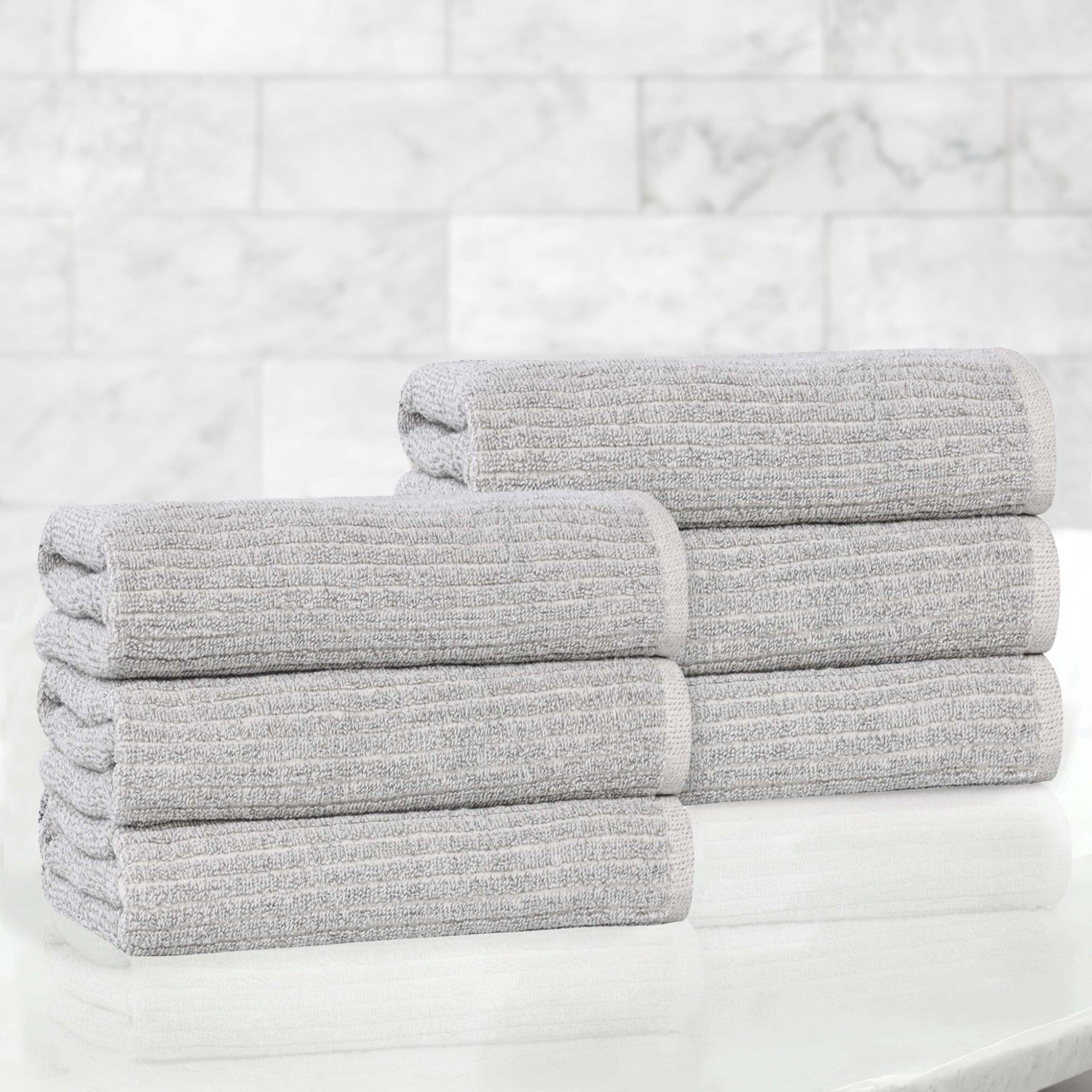Superior Destin Viscose Cotton Blend Medium Weight Solid Ribbed Hand Towels, Set of 6
