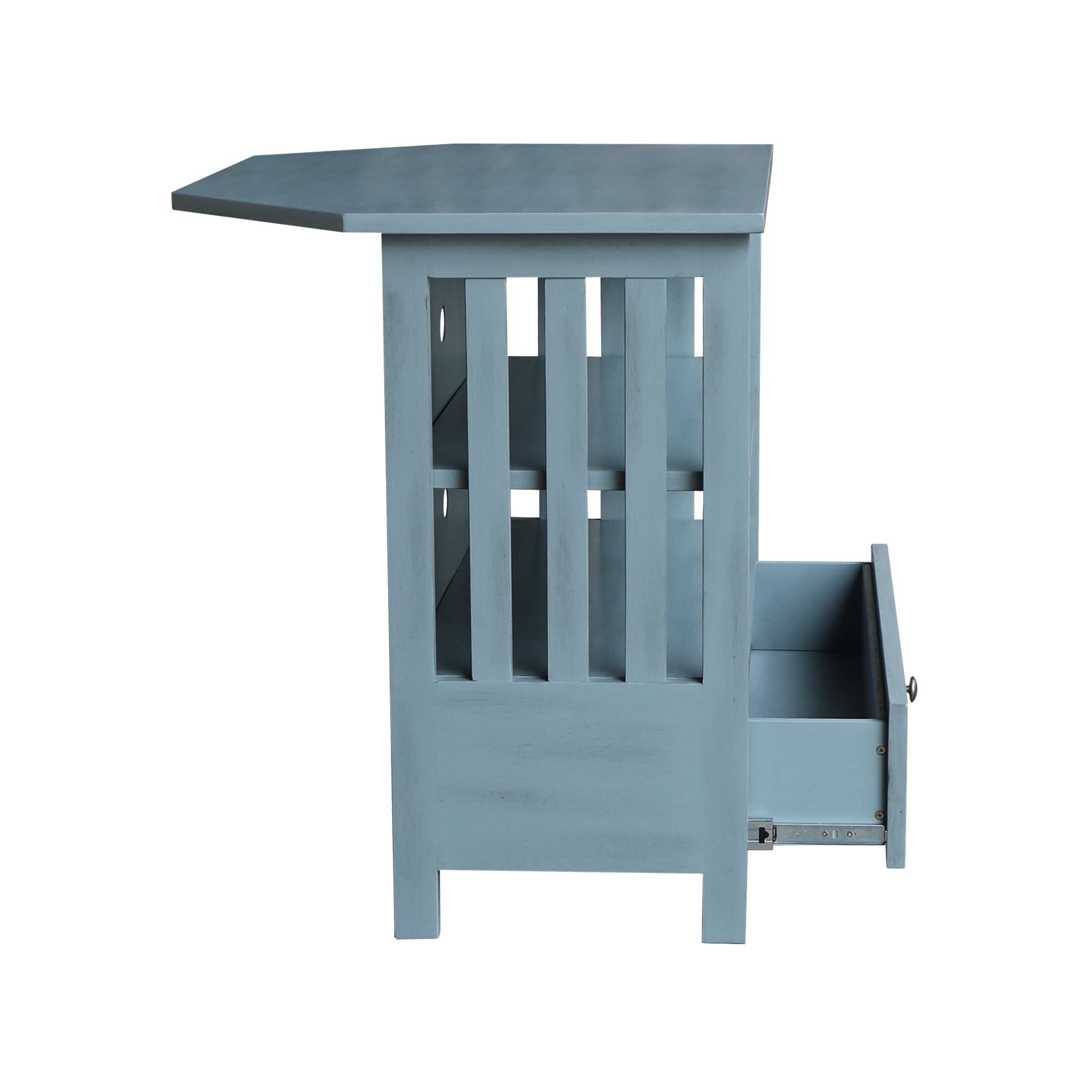 Ocean Blue Solid Parawood Corner TV Stand with Cabinet