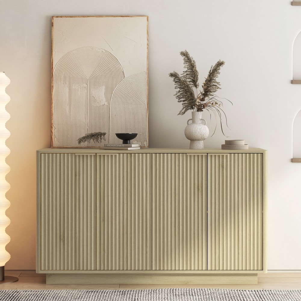 GlasFlength  Wood Modern Buffet Cabinet with Storage Fluted Sideboard Large Buffet with Adjustable Shelves Credenza Accent Cabinet Console Table