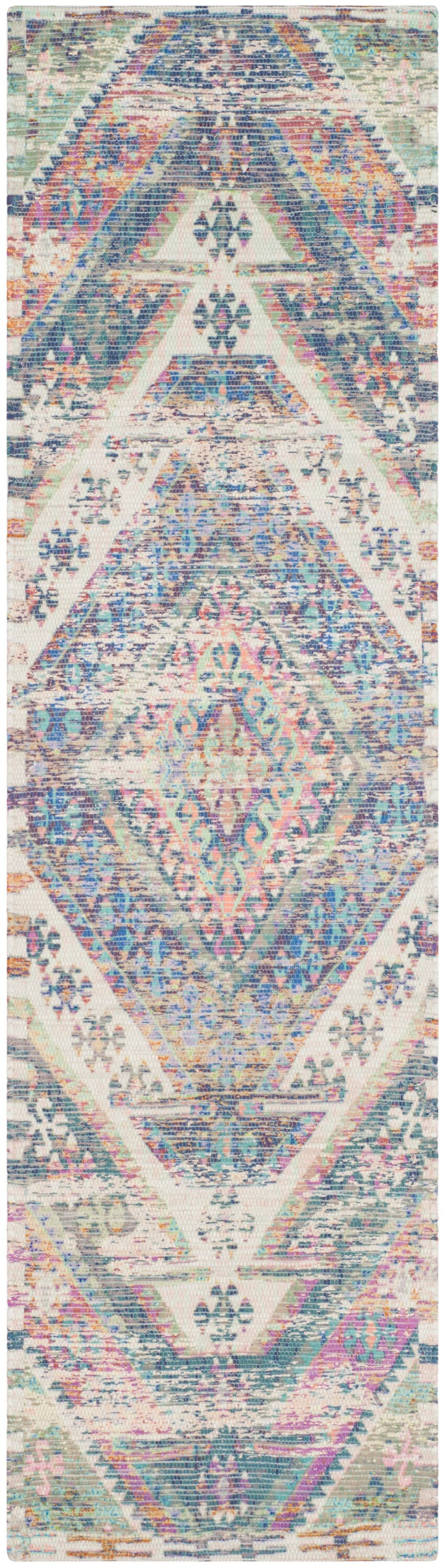 Saffron Royal Blue & Fuchsia Reversible Cotton Runner Rug - 2'3"x10'