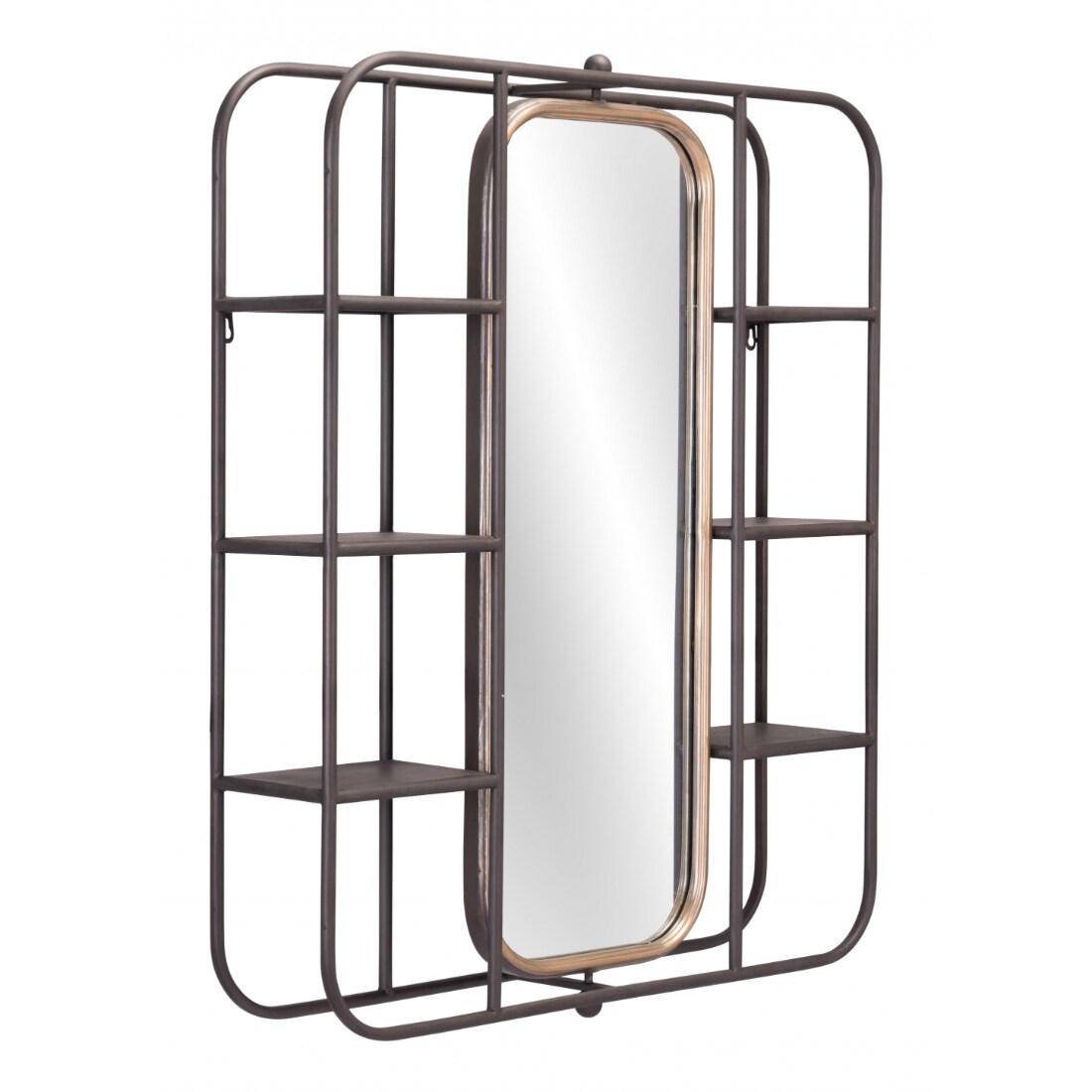 HomeRoots 4000391667 Industrial Gray Shelf with Gold Mirror