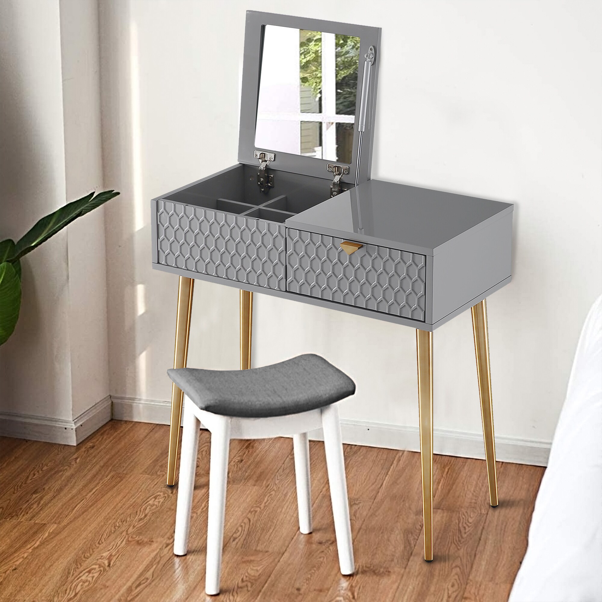CASAINC WF-DRT-1472A-M-GY 16-in Gray Makeup Vanity