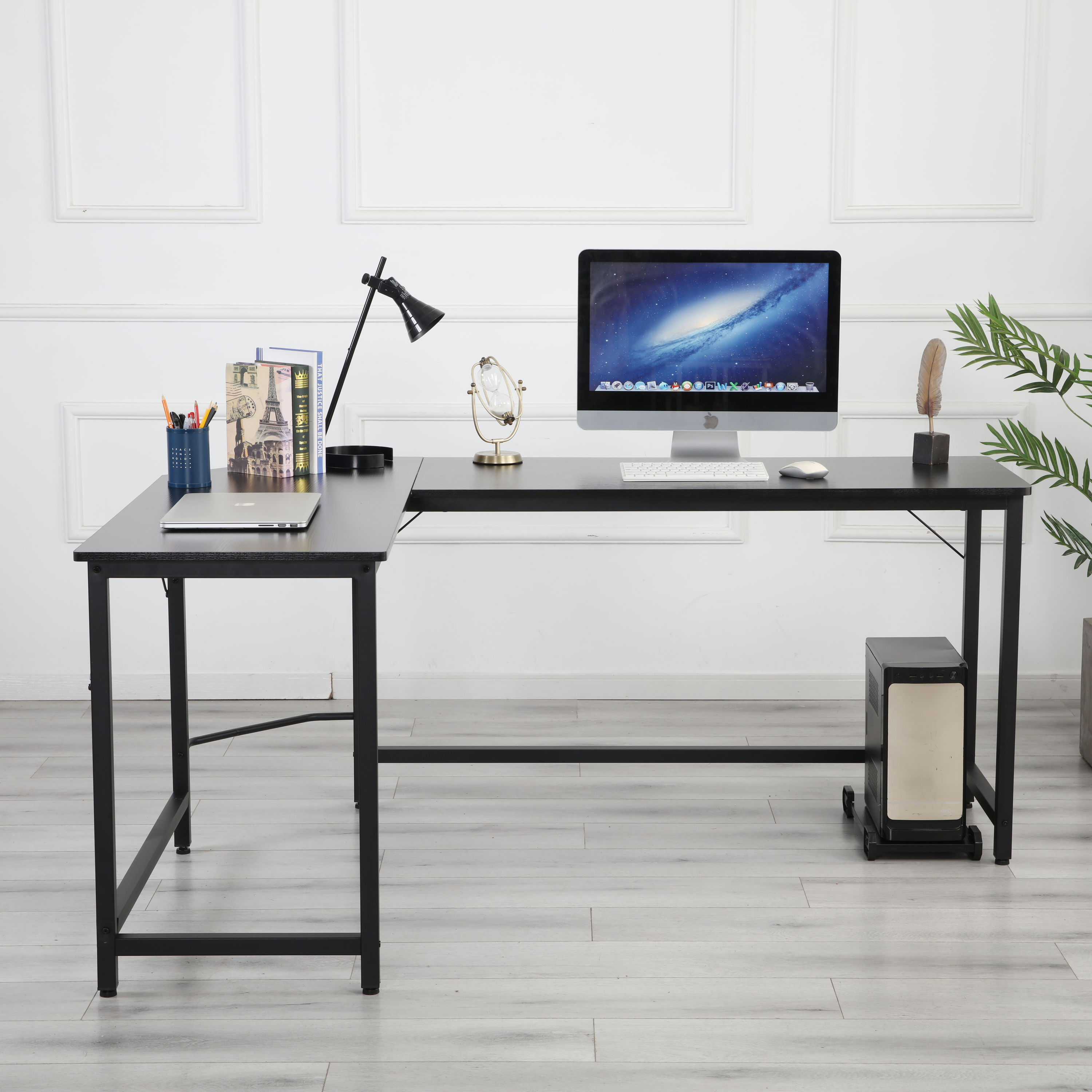 PC/タブレット デスクトップ型PC Clihome Office Desk 66-in Black Modern/Contemporary L-shaped Desk