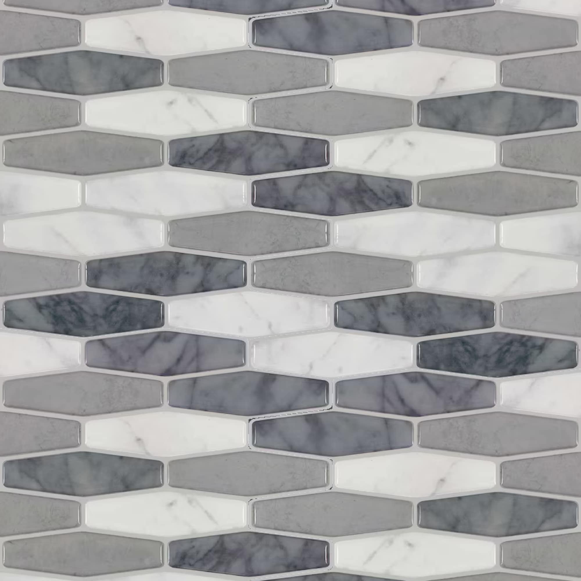 Peel&Stick Mosaics PS117PEEL1010 Marble Long Hex 10-in x 10-in Glossy Composite Stone Look Mosaic Wall Tile (0.62-sq. ft/ Piece)