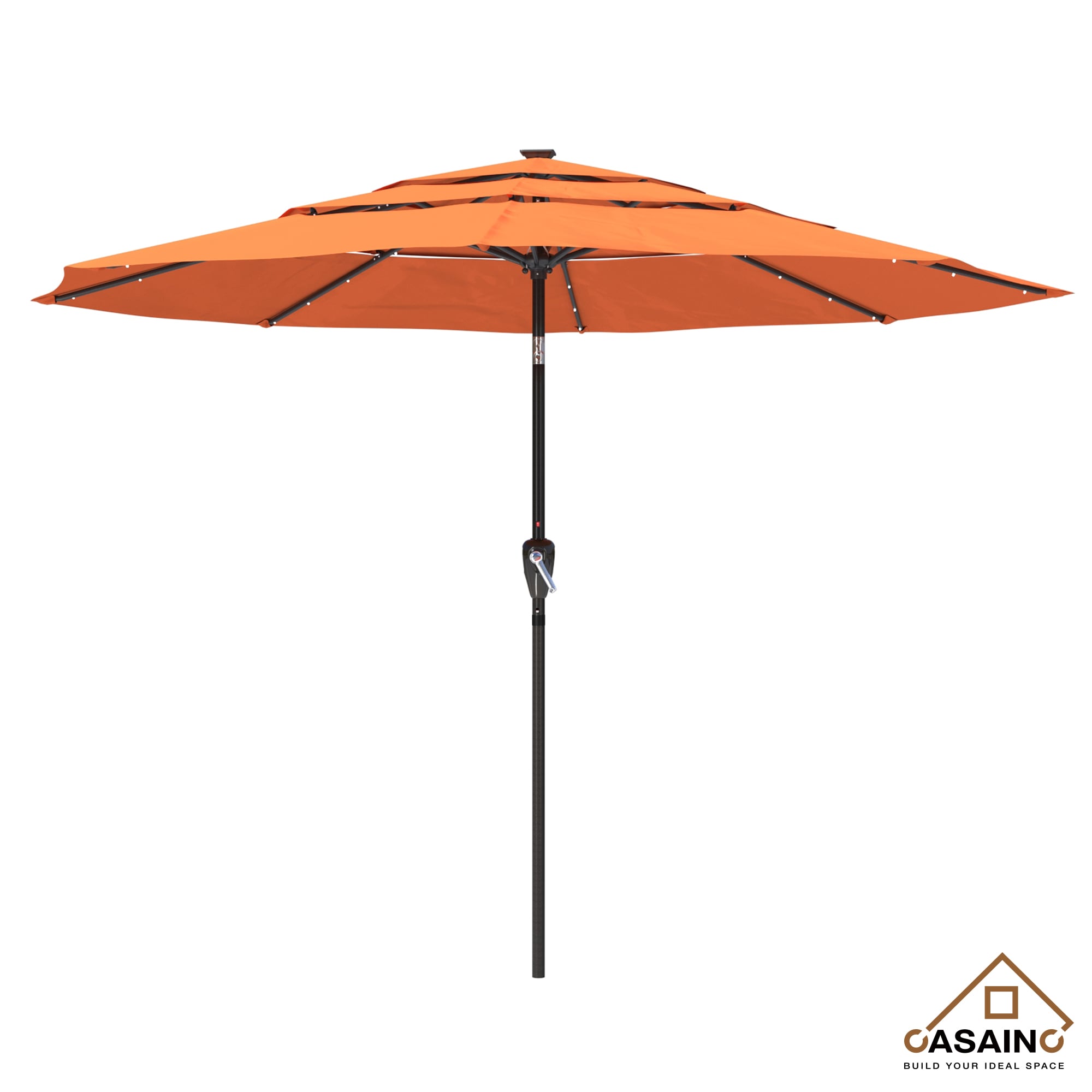 CASAINC YH-OB-OTU009KK 11-ft Iron Orange Push-button Tilt Market Patio Umbrella with Lights
