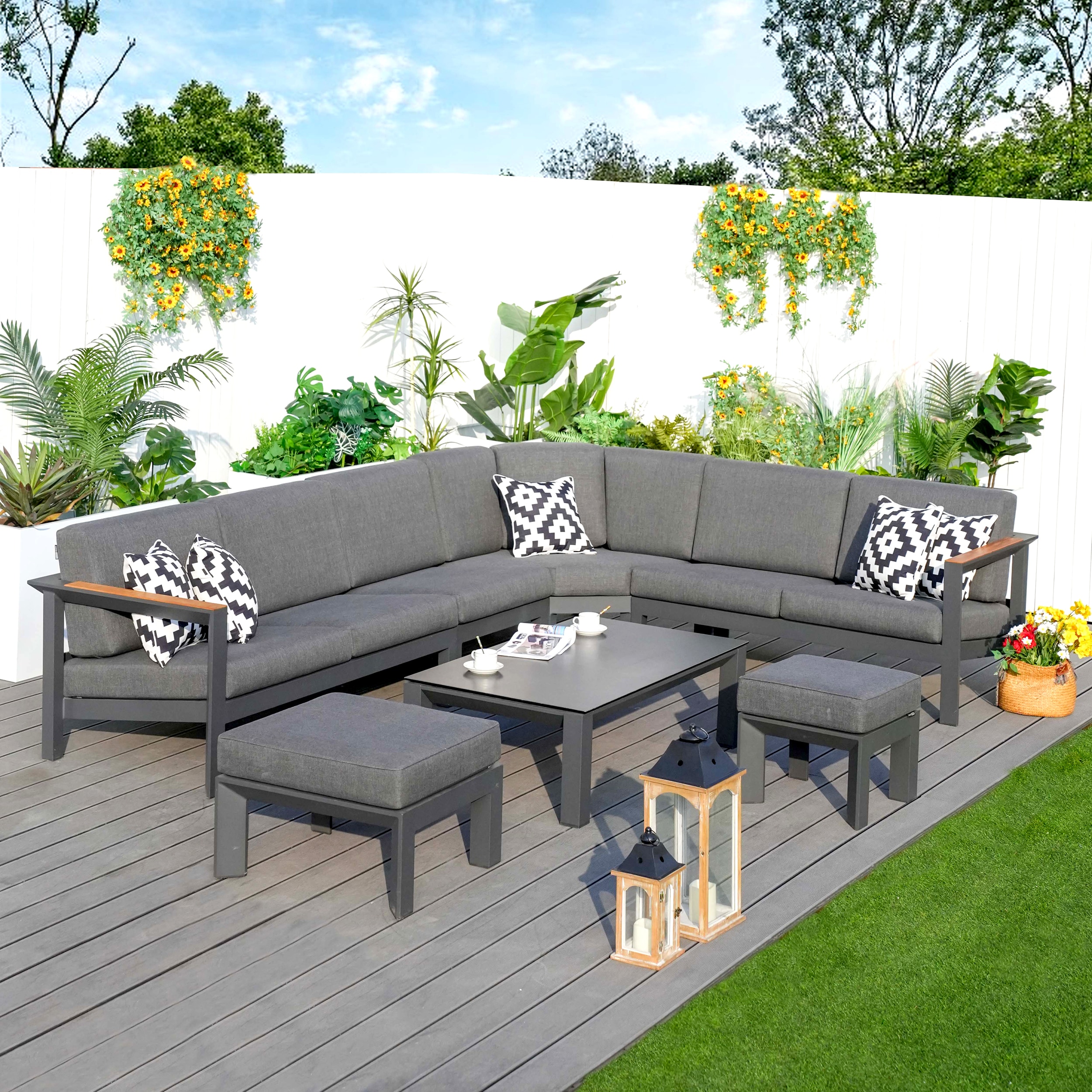 Moda Furnishings Belle 7 -Piece Patio Sofa Conversation Set with Gray Moda Furnishings Cushions