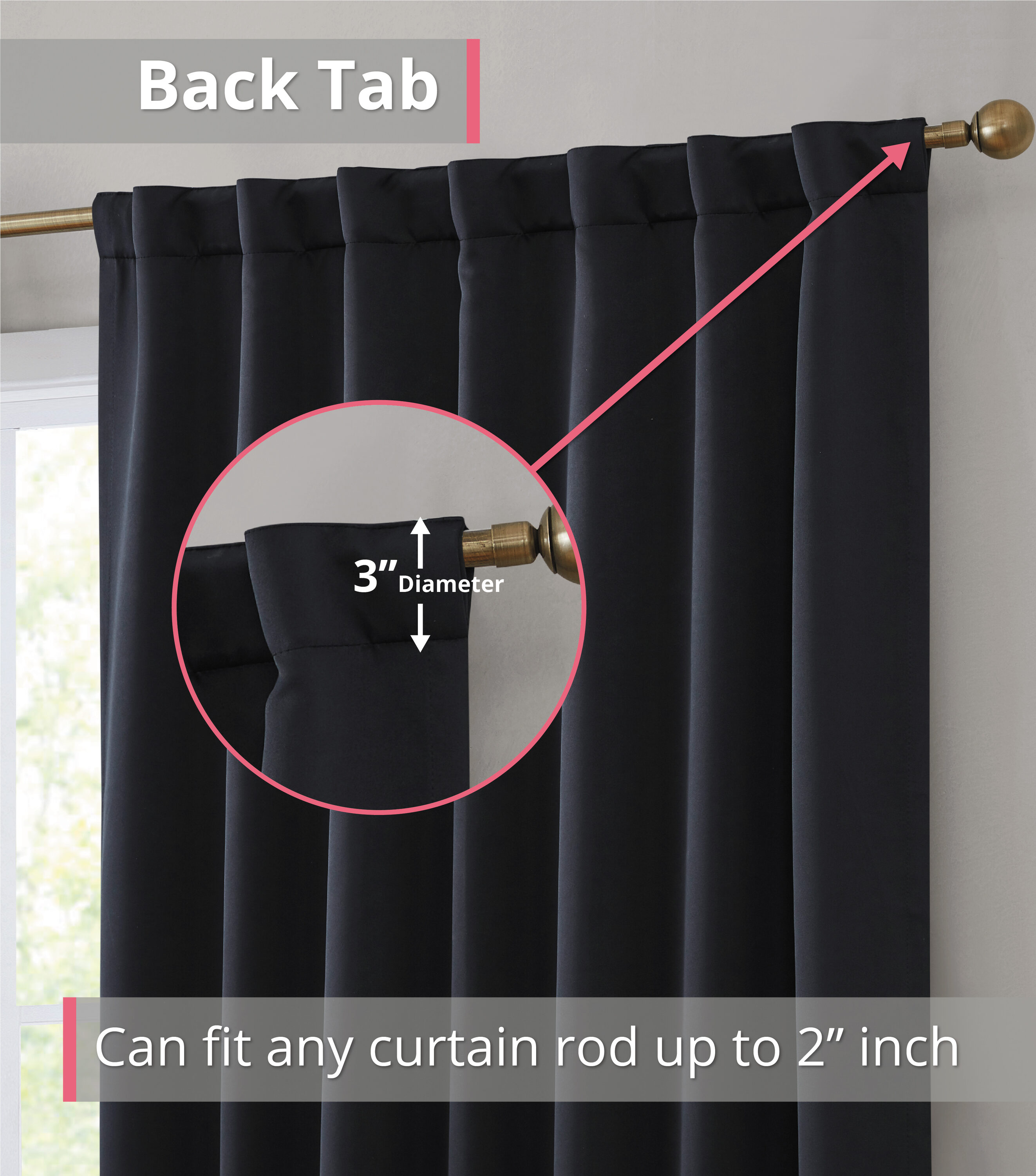 HLC.me HMLTN-BTRP-BLK42X84 curtains - View #2