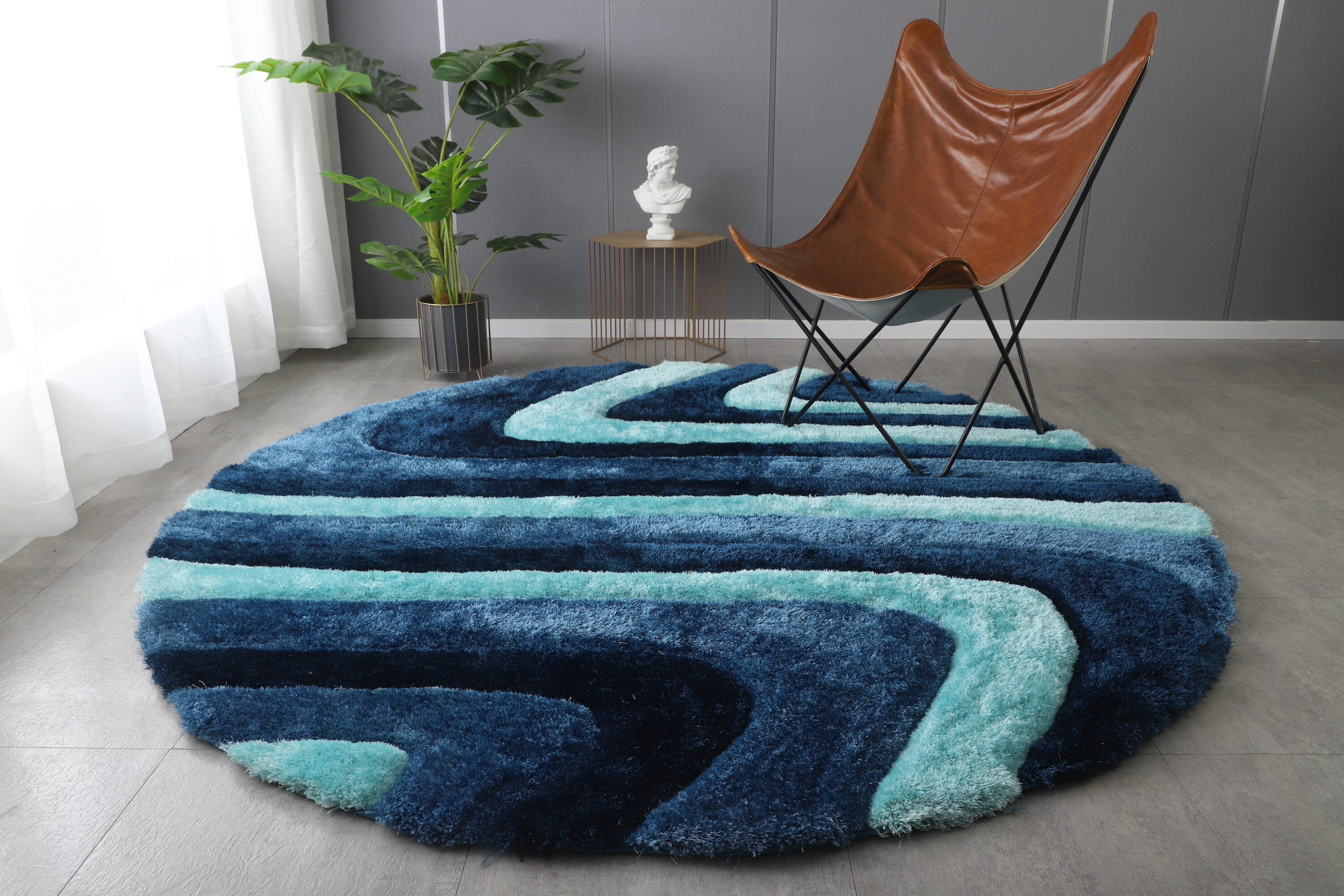 MDA Rugs Mateos Collection 7 X 7 (ft) Blue Round Indoor Abstract Area ...