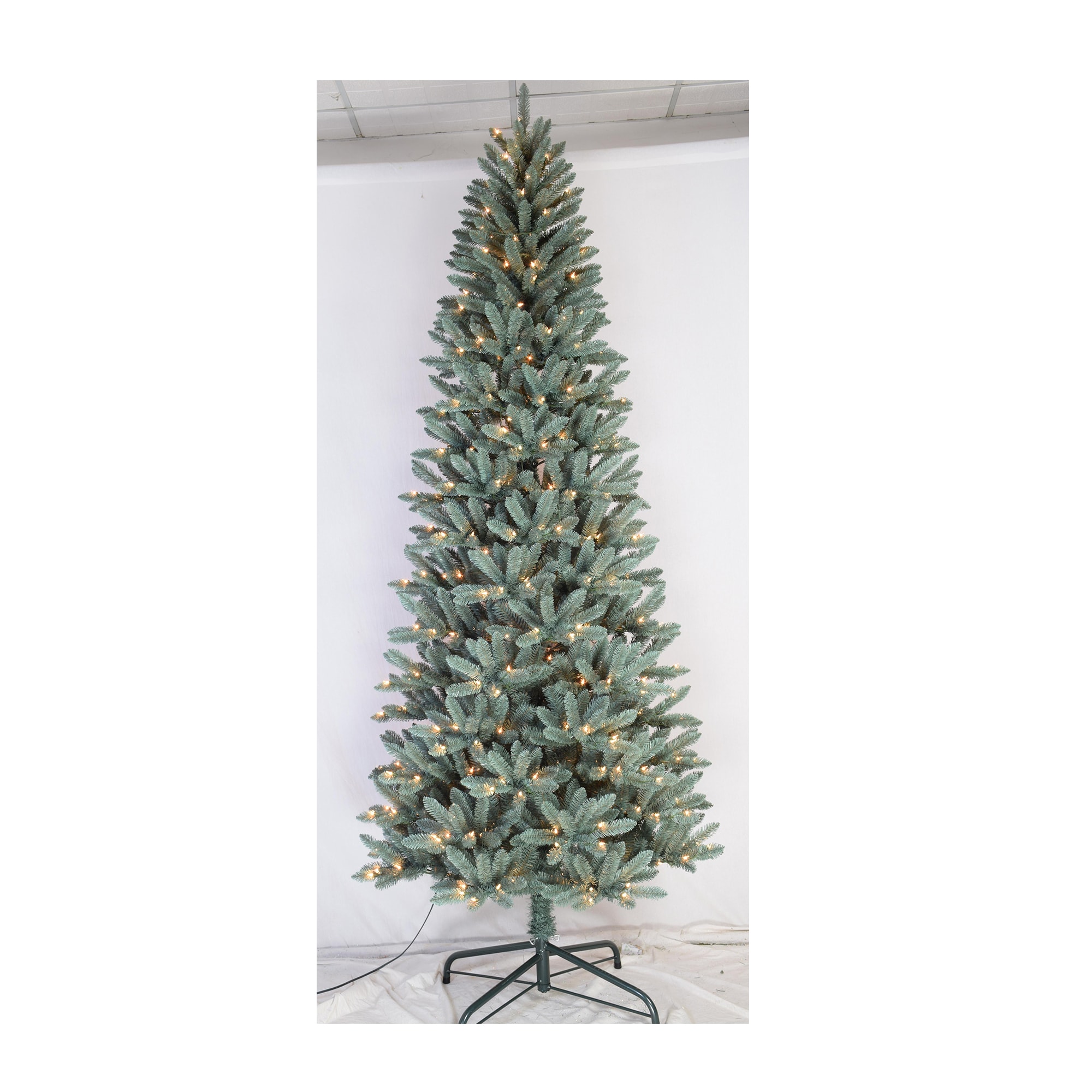 Santa's Workshop 9-ft Spruce Pre-lit Artificial Tree Slim Blue Artificial  Christmas Tree with Incandescent Lights