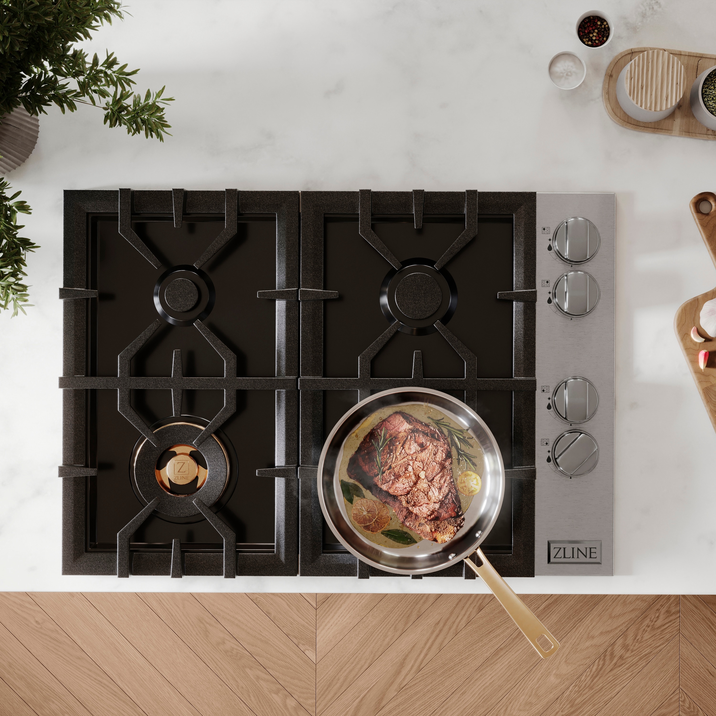 ZLINE 30" Stainless Steel Gas Cooktop with 4 Brass Burners