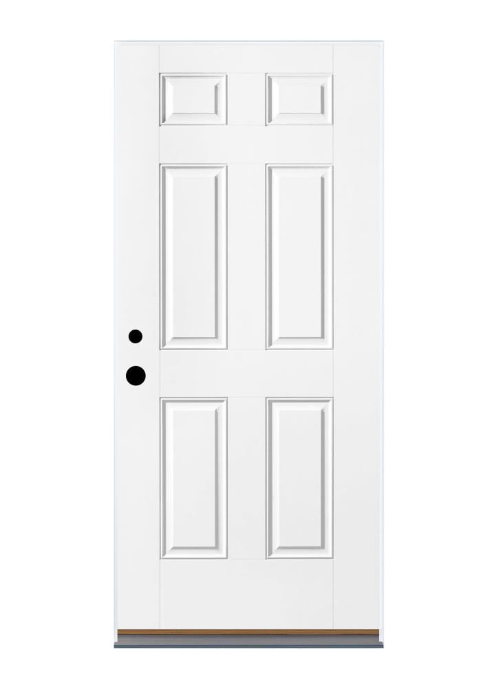 Therma-Tru Benchmark Doors 32-in x 80-in Fiberglass Left-Hand Outswing Ready To Paint Prehung Single Front Door Insulating Core in White -  BMTTSFG1128LNOS