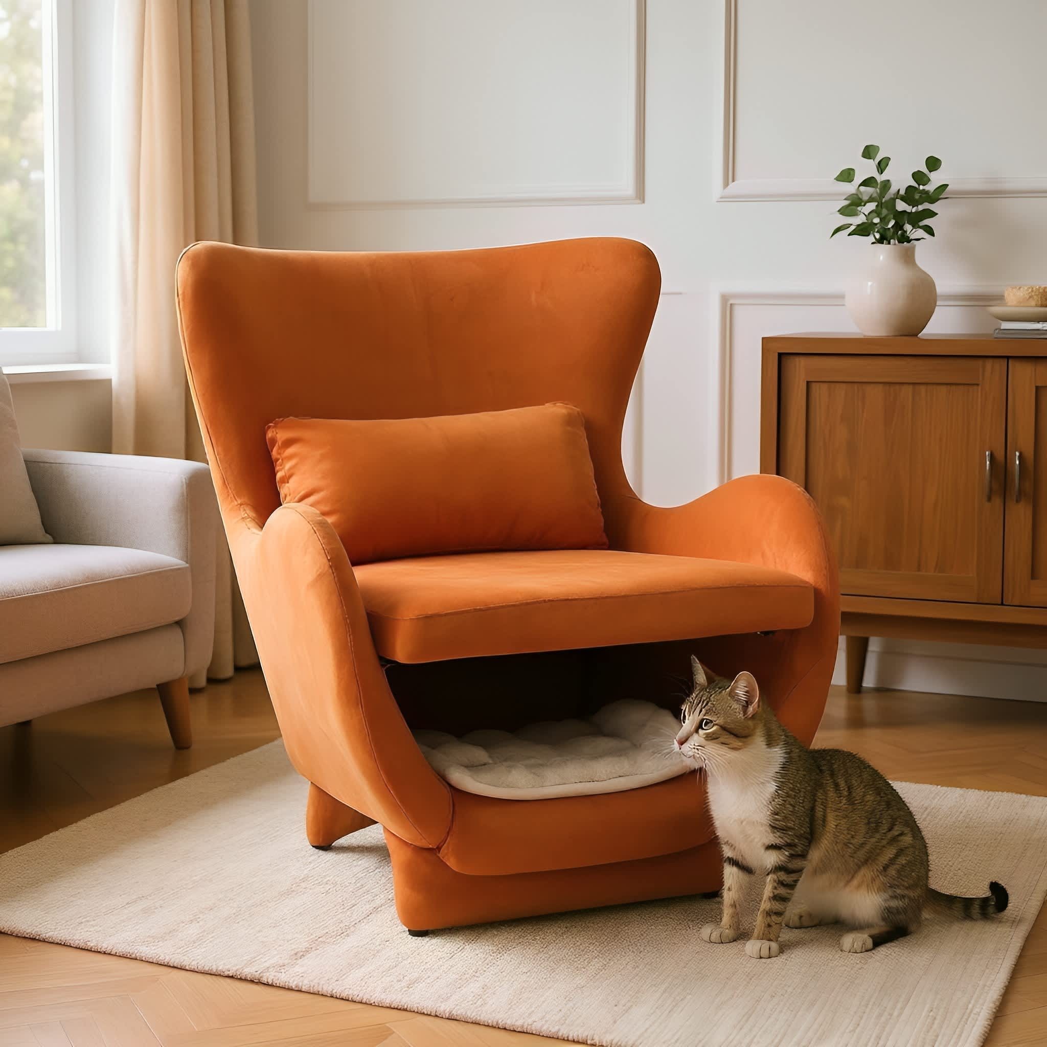 Bestier 2 in 1 Pet Friendly Modern Velvet Lounge Chair Upholstered Accent Chair Leisure Single Sofa Chair for Living Room Office Orange