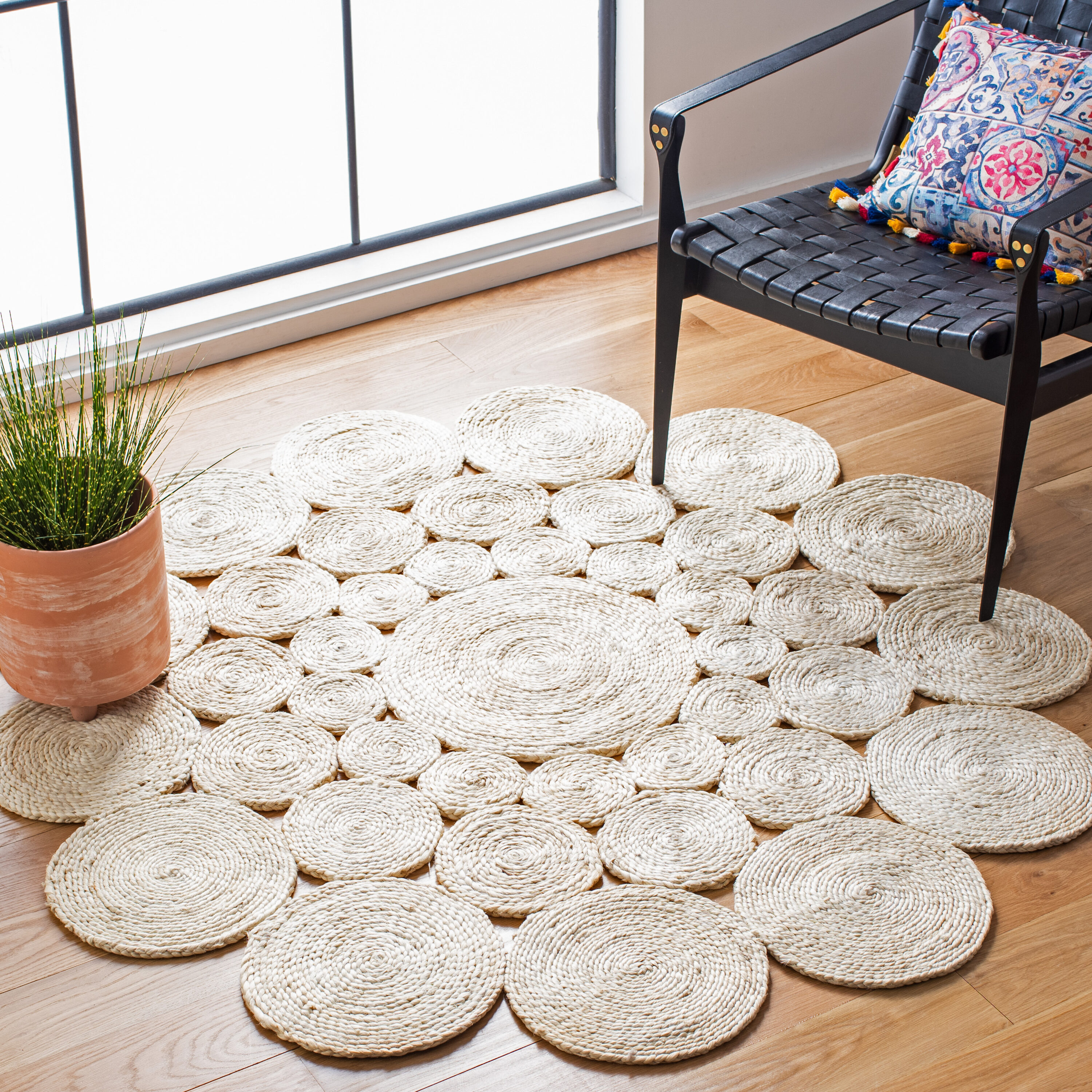  Natural Fiber 363 Ivory Bohemian 5ft x 5ft Round Rug