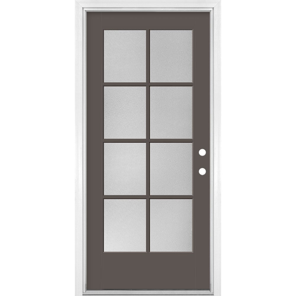 Masonite 1524477 36-in x 80-in x 4-9/16-in Fiberglass Full lite Right-hand inswing Timber Gray Painted Prehung Single door Front Door with Brickmould Insulating core Simulated divided light