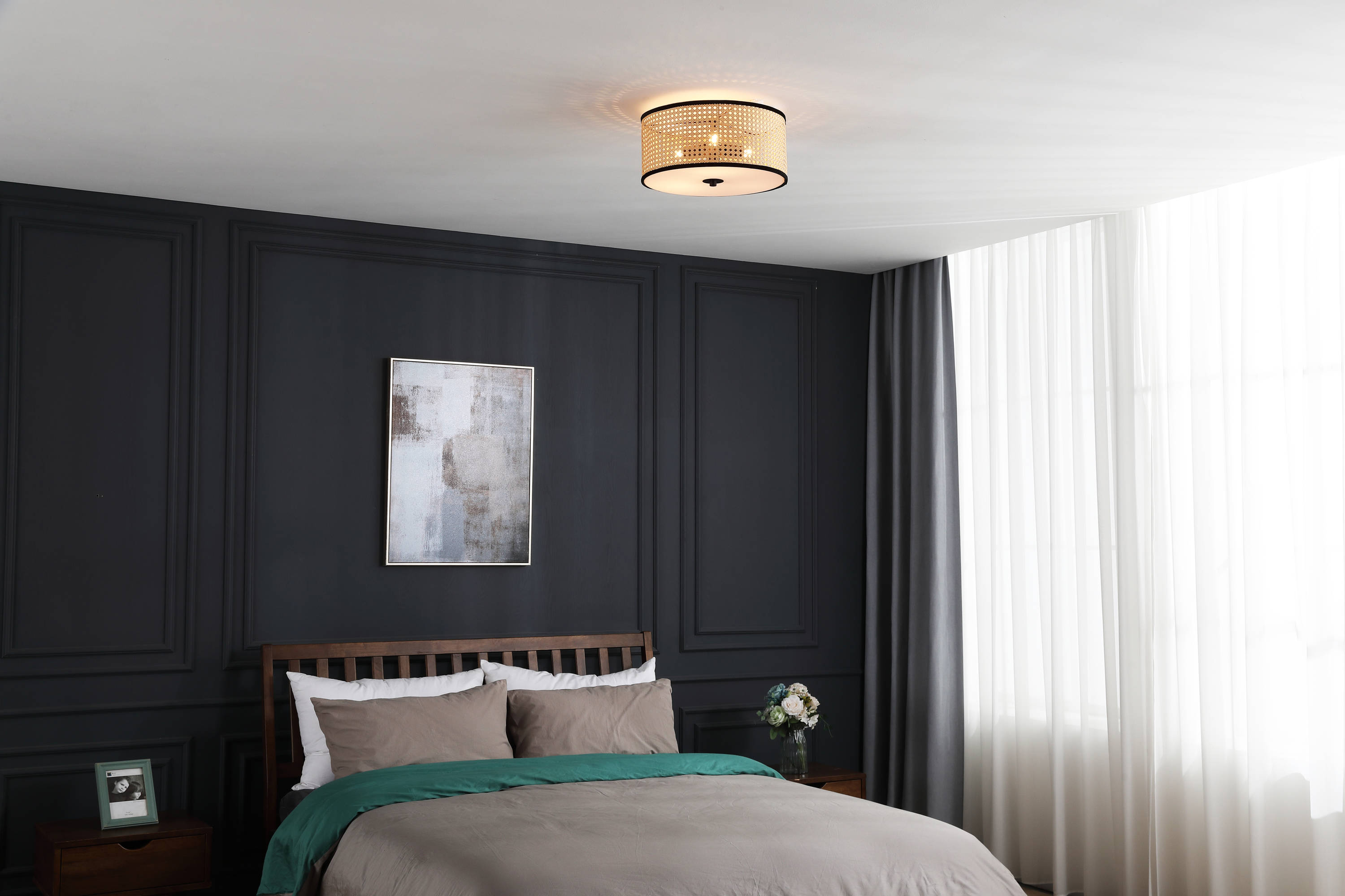 Nakuv 16'' Black Bohemian LED Flush Mount with Velvet Accents