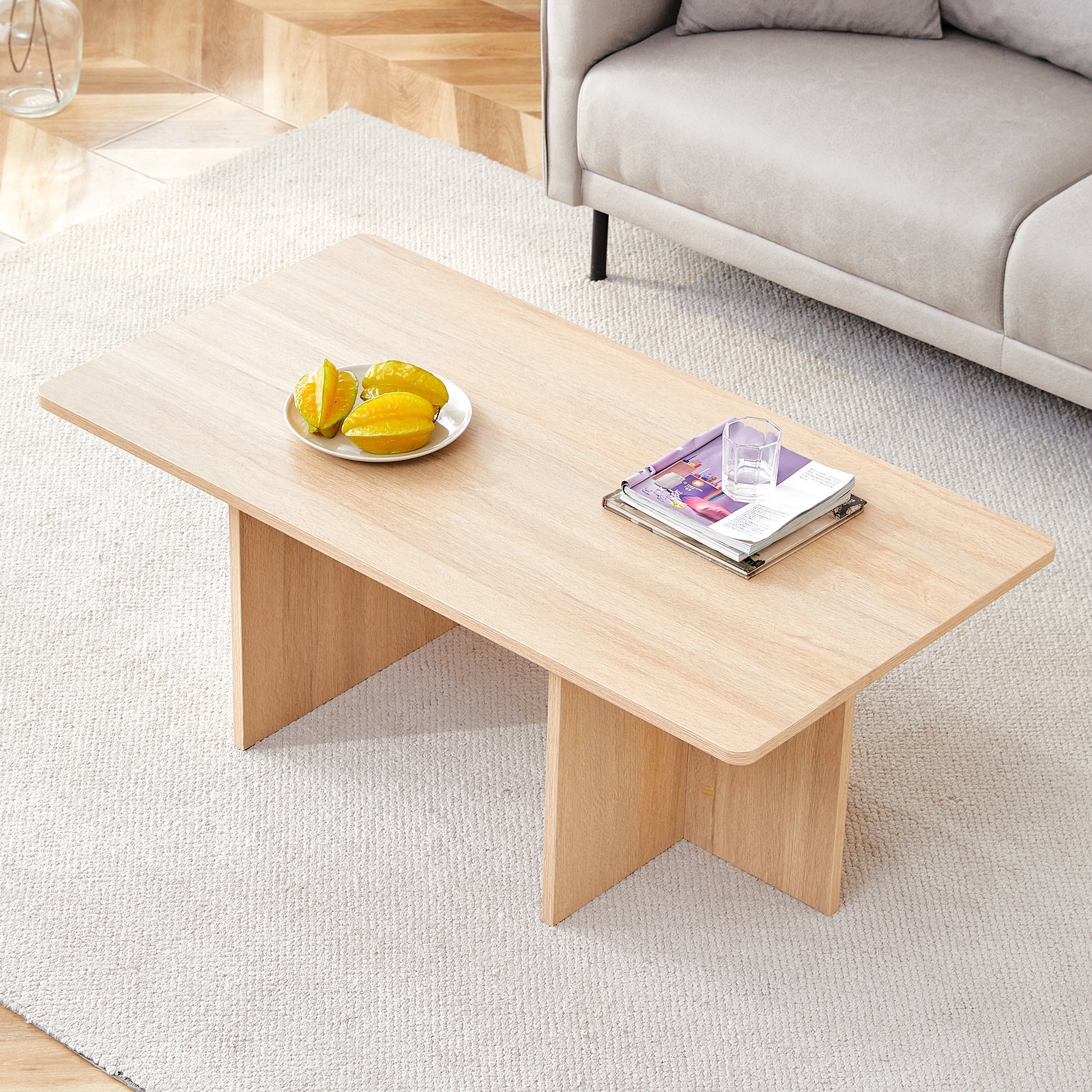 Runesay AS40 23.6-in W x 15.7-in H Solid Wood Wood Rectangular Modern End Table Assembly Required