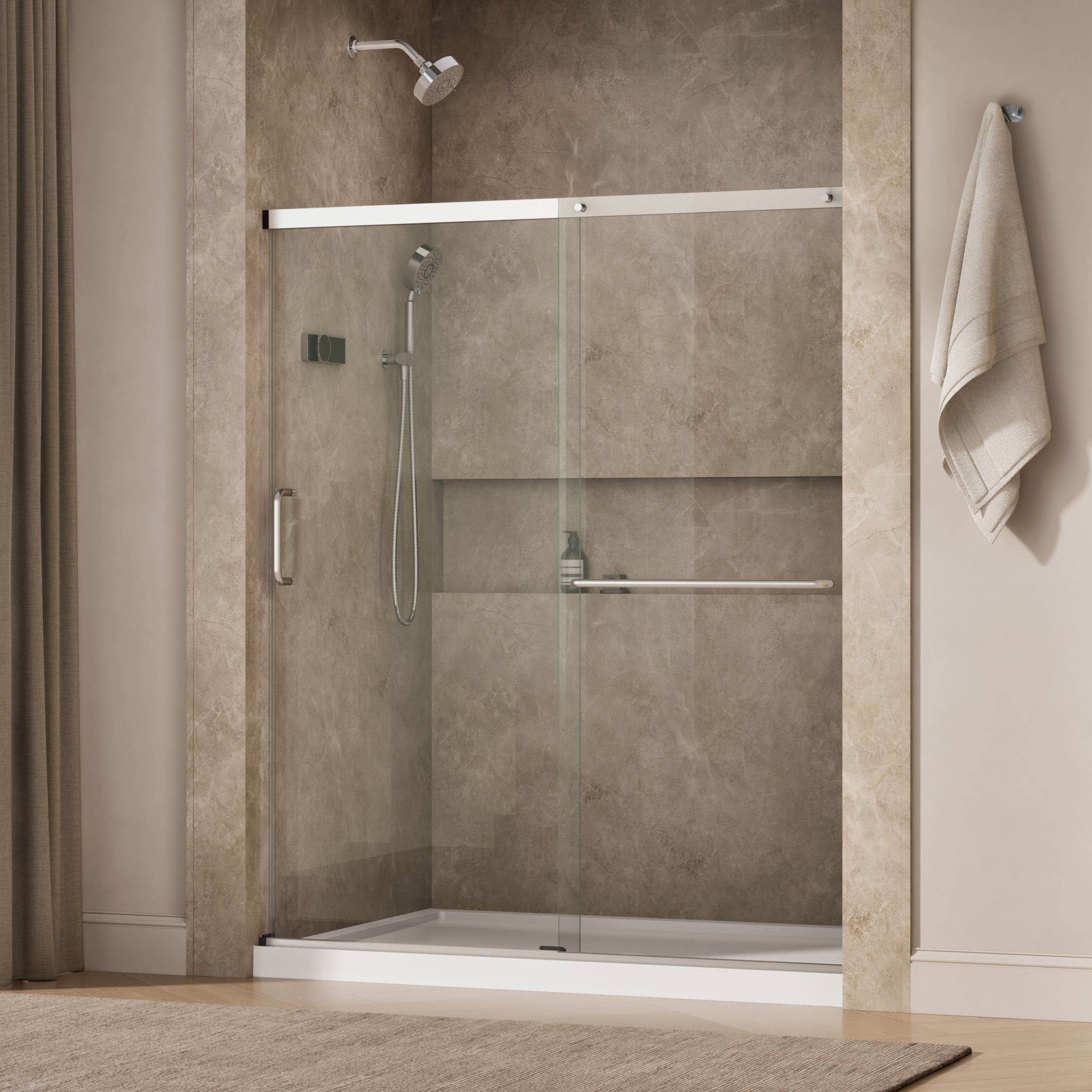 KOHLER Elate Bright Silver 56-1/4-in to 60-in W x 70.5-in H Semi-frameless Clear Glass Sliding Shower door