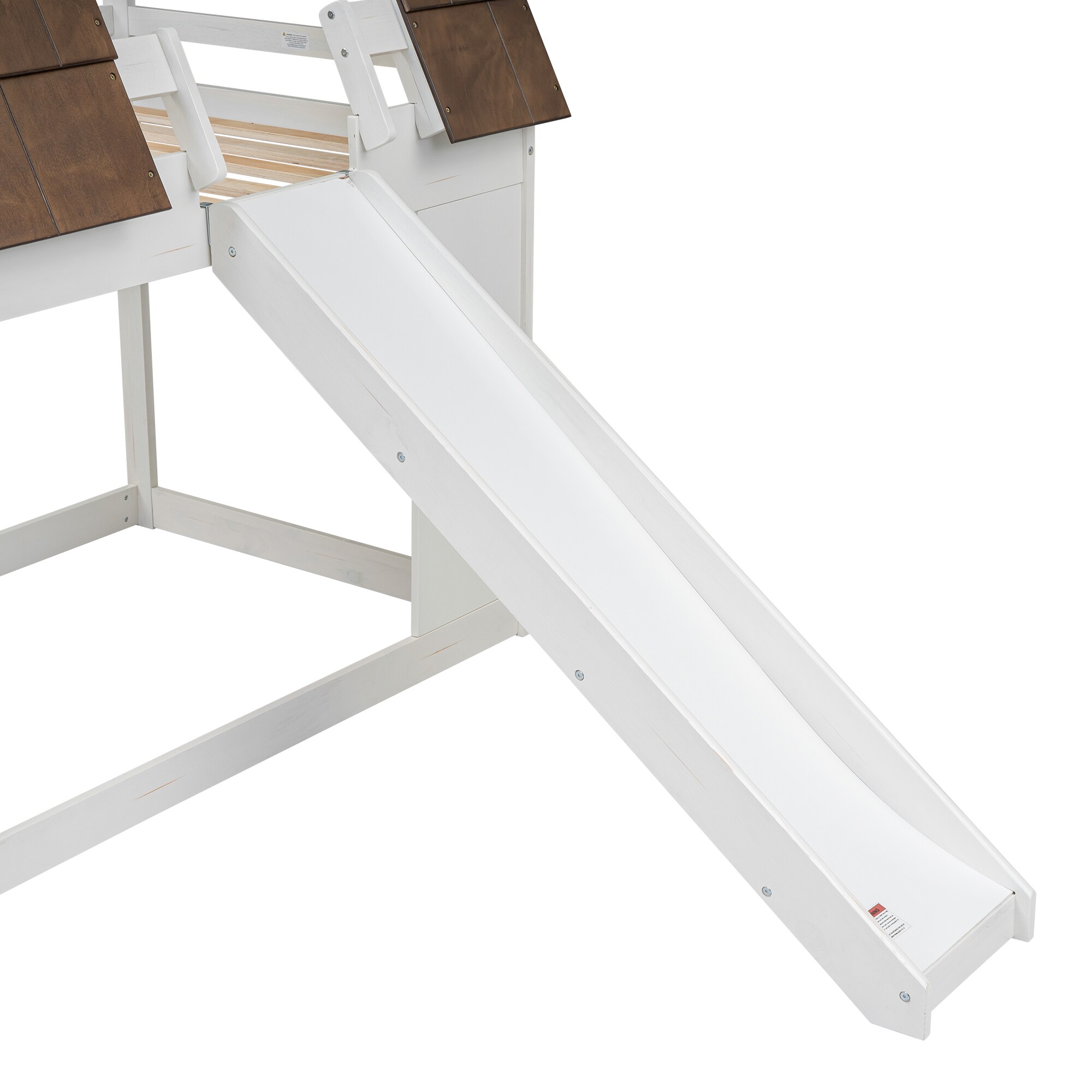 Bellemave Wood Twin Size House Bunk Bed with Roof Ladder and Slide ...