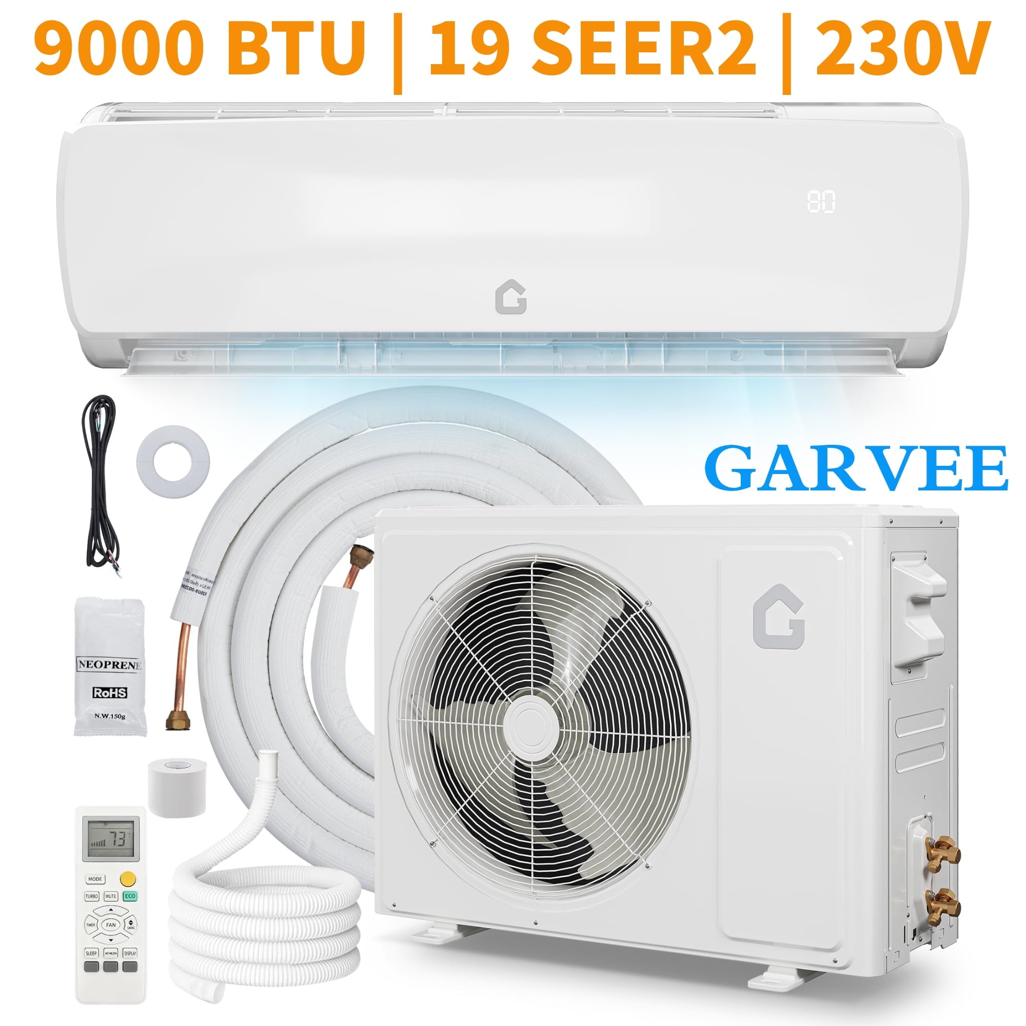 GAOMON 9000 BTU Mini Split Air Conditioner with Heat Pump 19 SEER2 230V Ductless AC Cools Up to 450 Sq Ft White Wall Mounted Energy Efficient