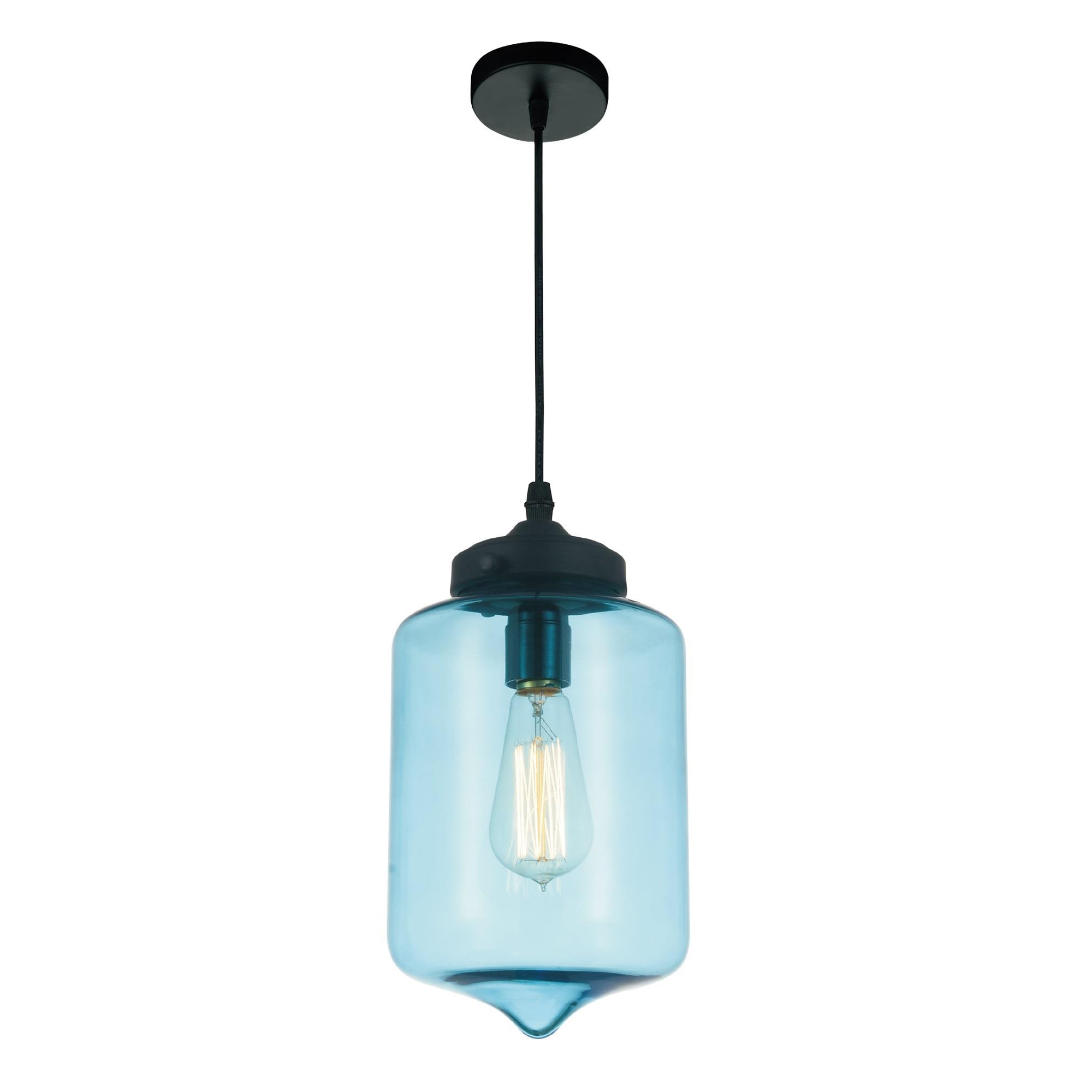 CWI Lighting 5570P7C - BLUE Glass Blue Tiffany Stained Glass Globe Led Mini Hanging Pendant Light