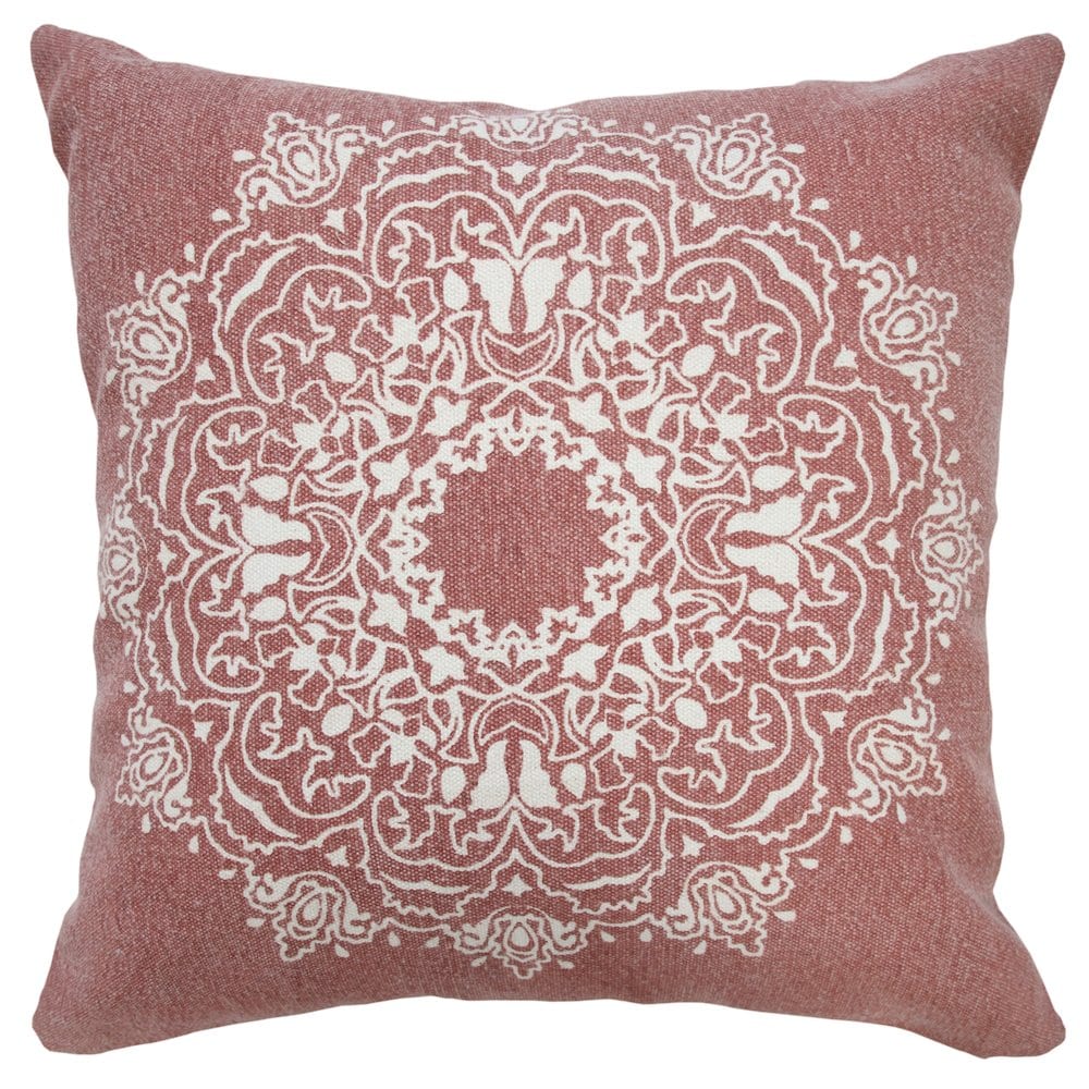 LR Home Ox Bay Hand-Woven Red/White Medallion All-Natural Cotton Pillow Cover